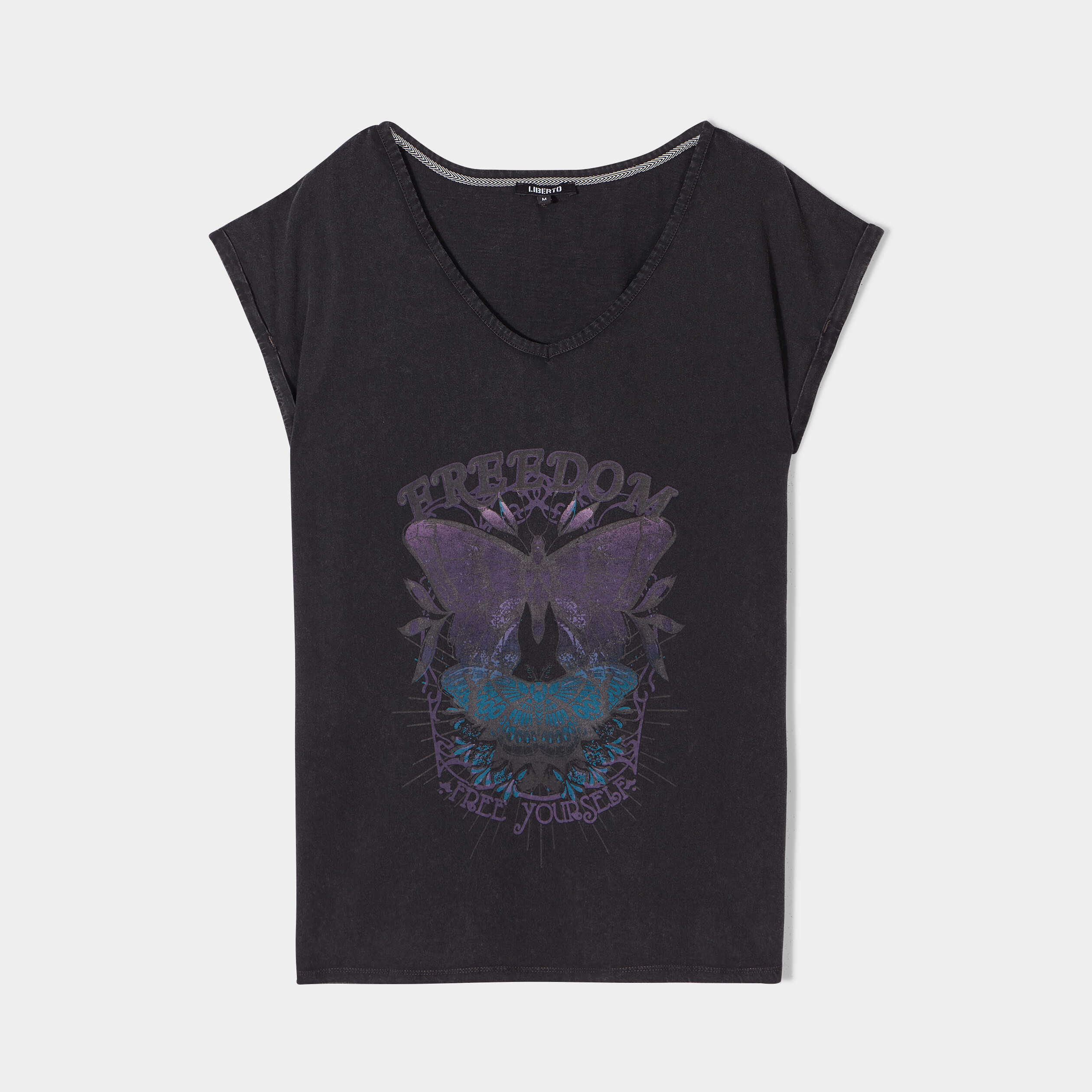 T-shirt oversize col en V Liberto noir femme | La Halle
