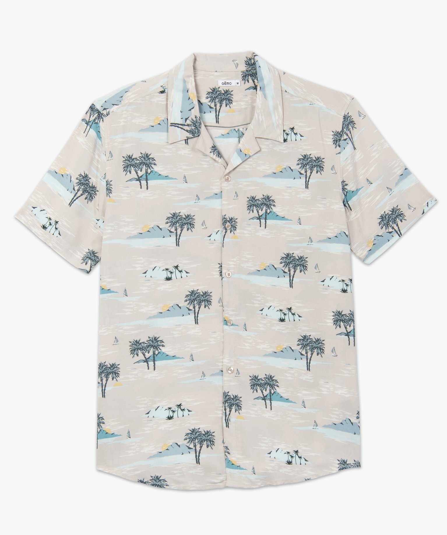 Chemise homme à manches courtes avec imprimé tropical beige | GEMO