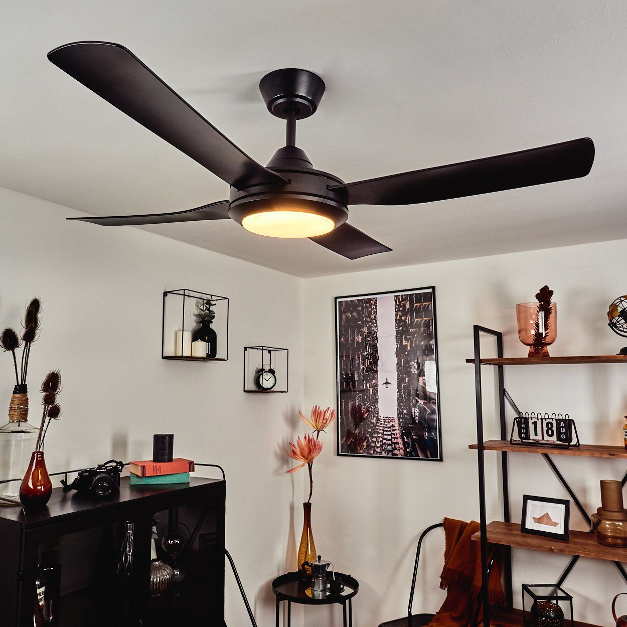 hofstein Tischturmventilator Deckenventilator aus Metall/Kunststoff in Schwarz/Weiß