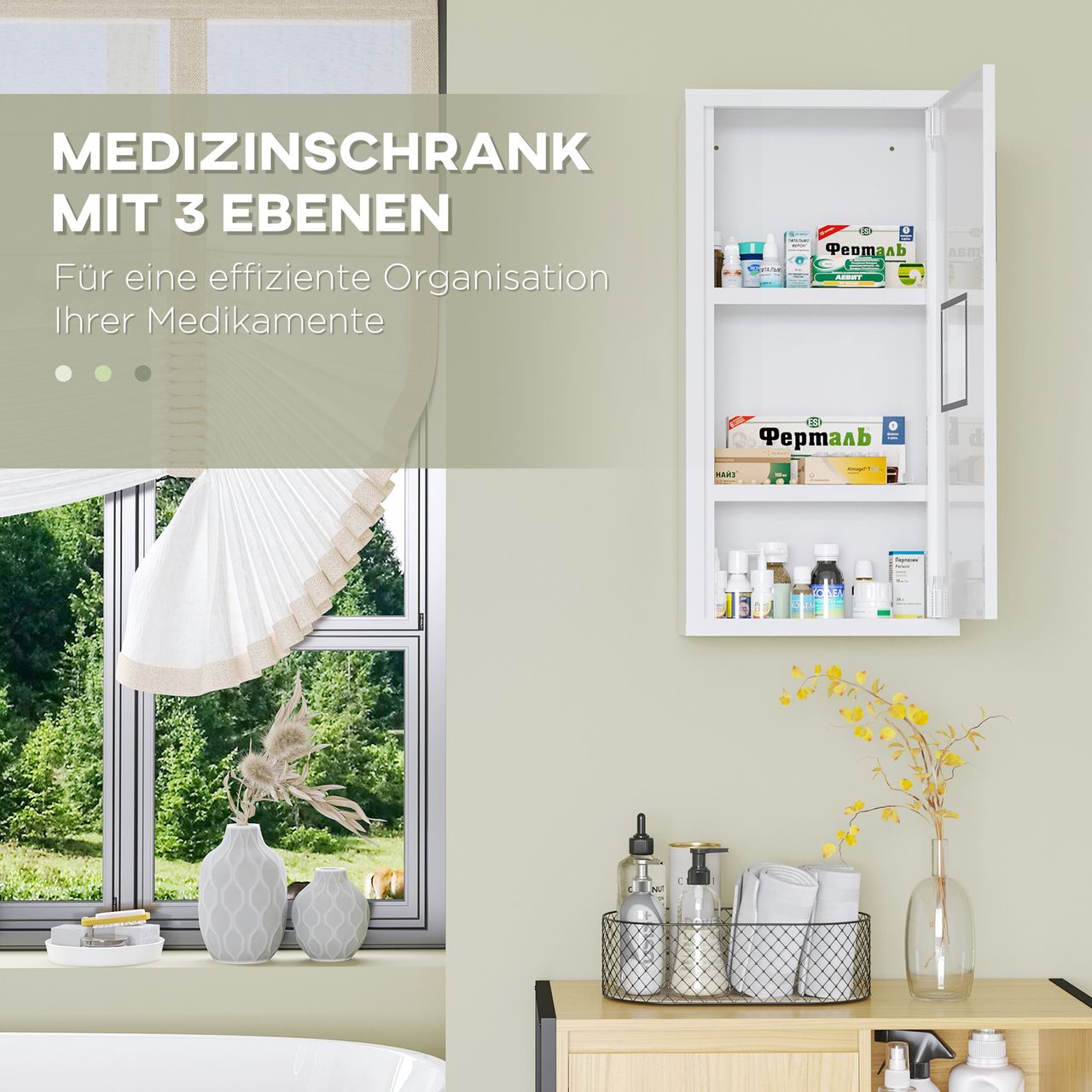kleankin Medizinschrank, Erste Hilfe Schrank, Arzneischrank mit 3 Ebenen Stahl
