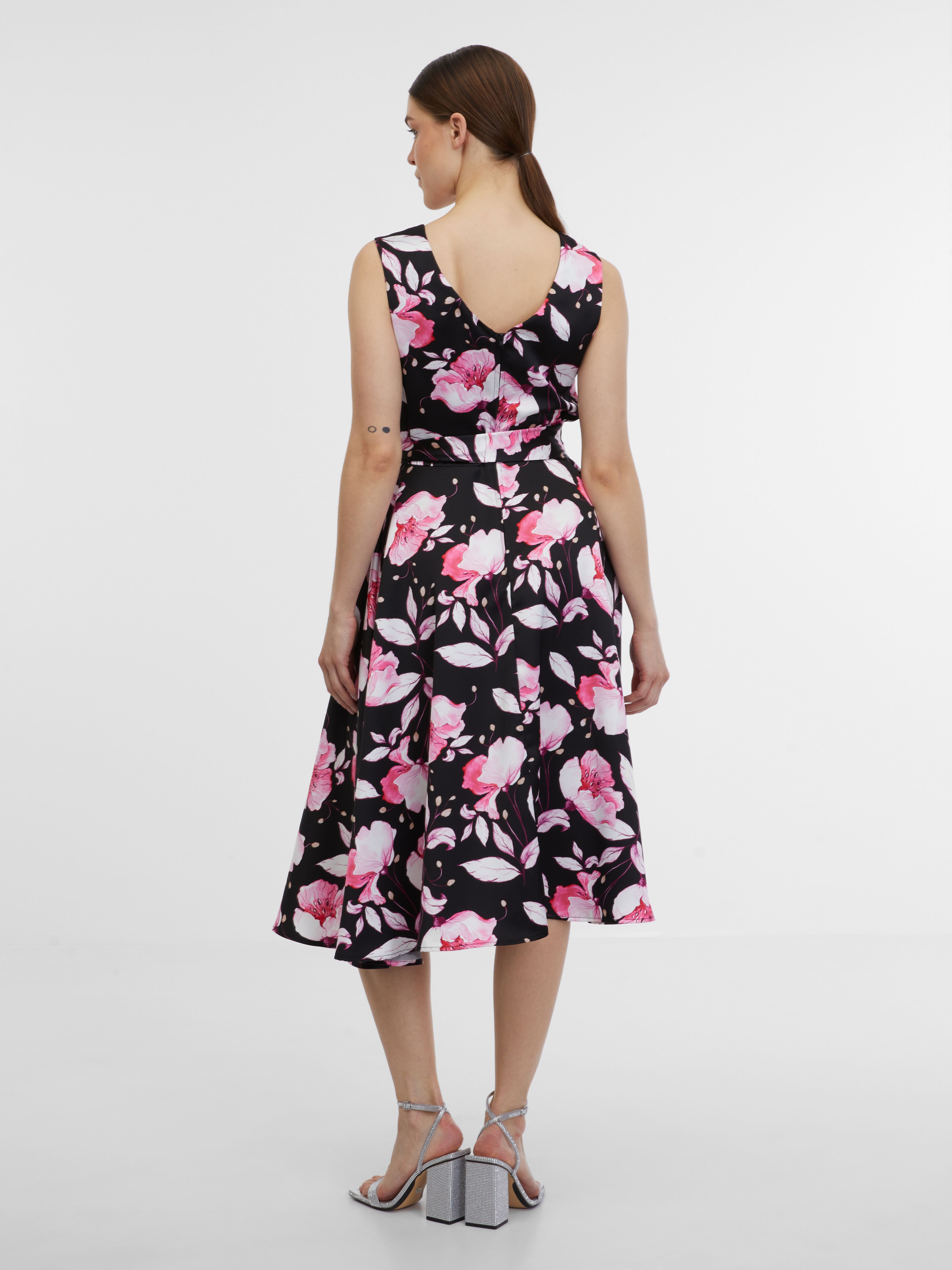 Rosa und schwarzes geblümtes Midikleid Damen ORSAY