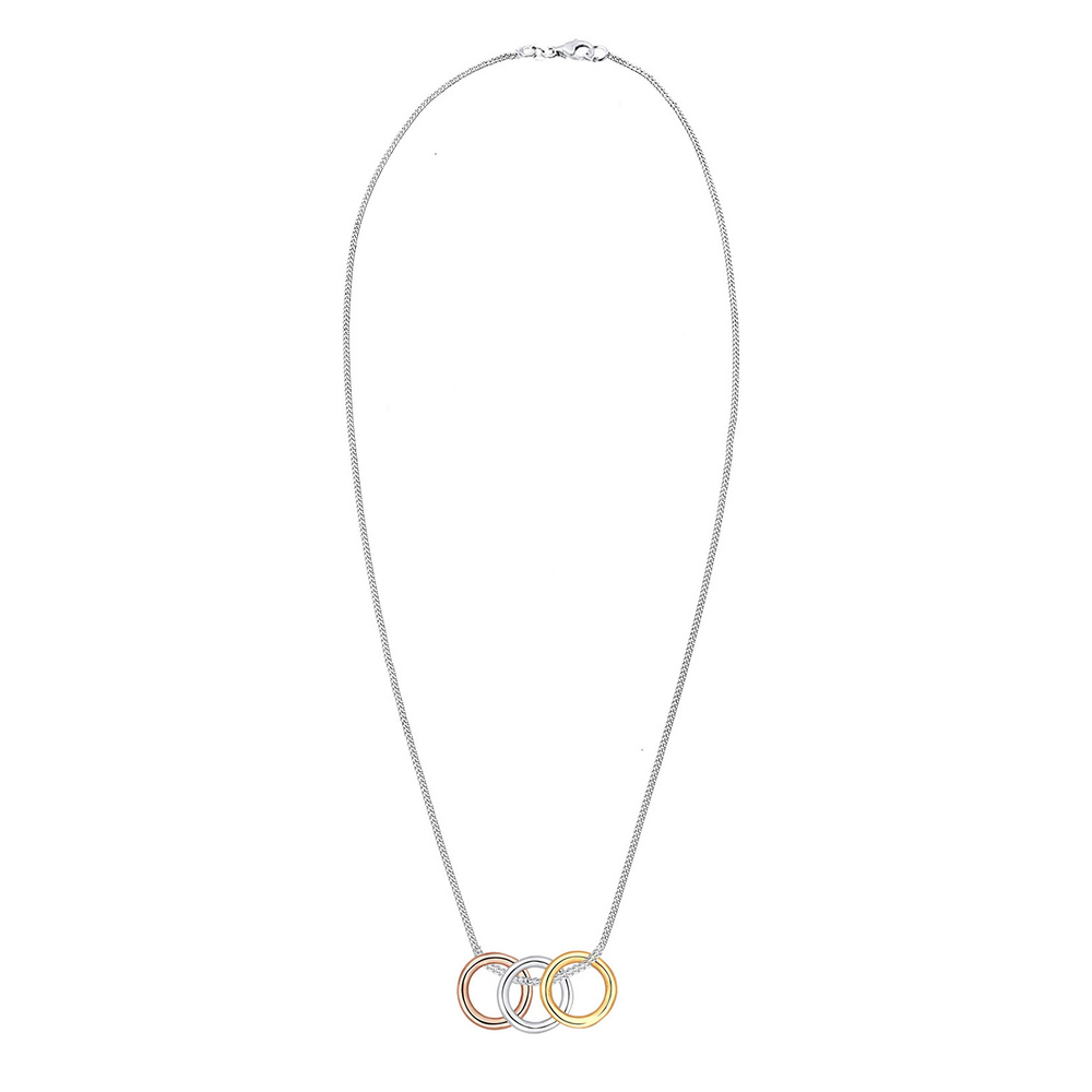 Elli Elli Collier Femme Pendentif Cercle Tendance Tri-Couleur en Argent Sterling 925 Bijoux