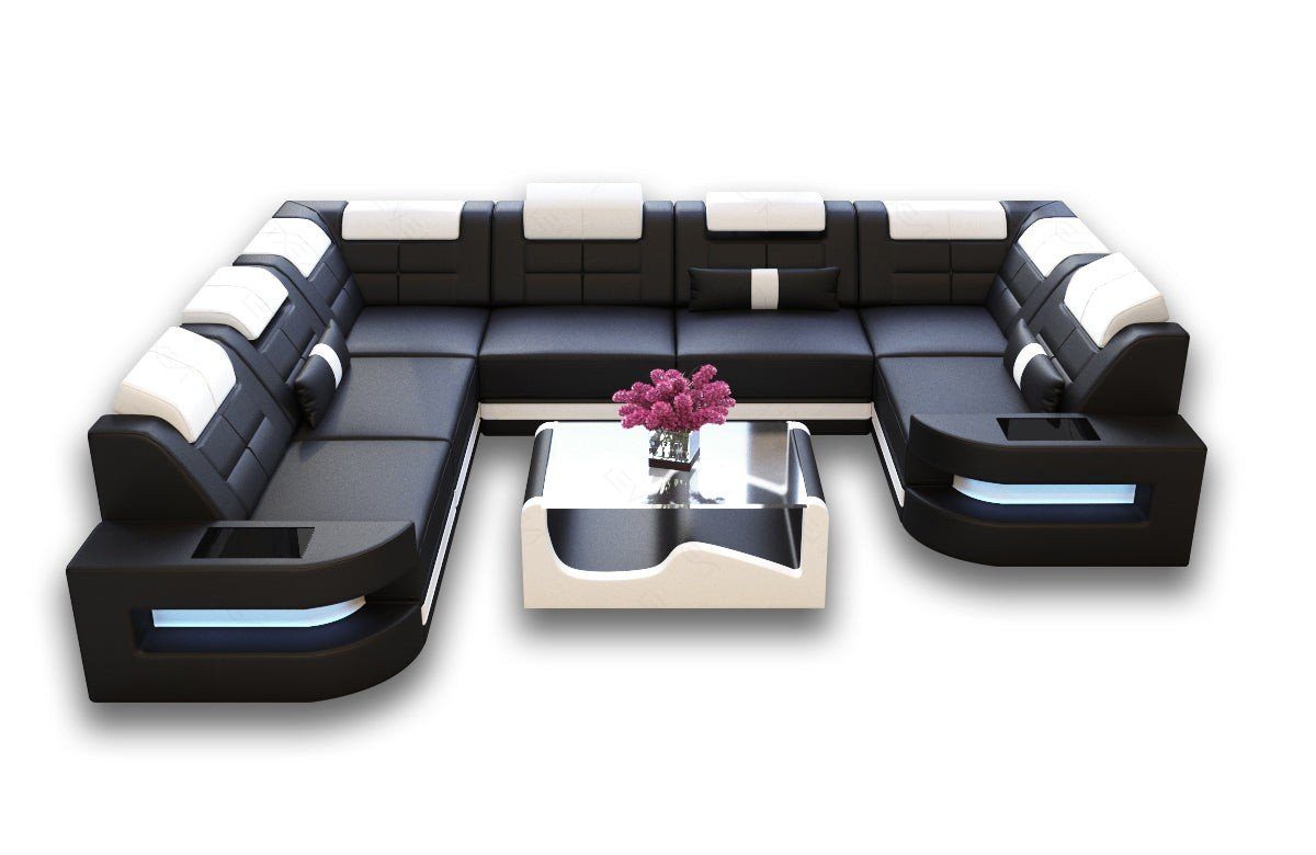 Sofa Dreams Wohnlandschaft Leder Ledercouch Sofa Como U Form Ledersofa, Couch, mit LED, wahlweise mit Bettfunktion als Schlafsofa, Designersofa