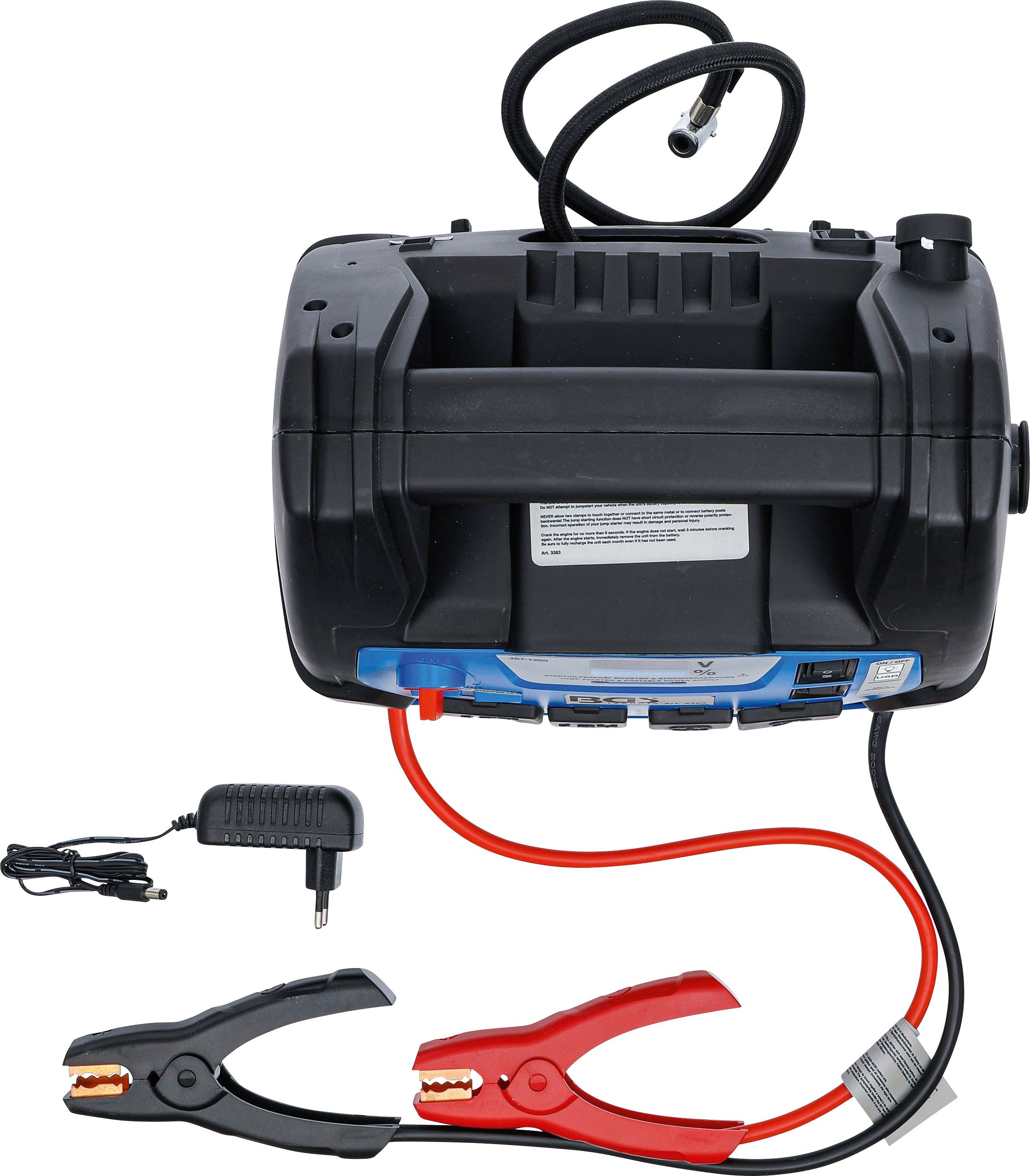 BGS 3383 Starthilfegerät, 5 in 1: Starthilfe, Kompressor, Powerbank, 220V Spannung, Leuchte