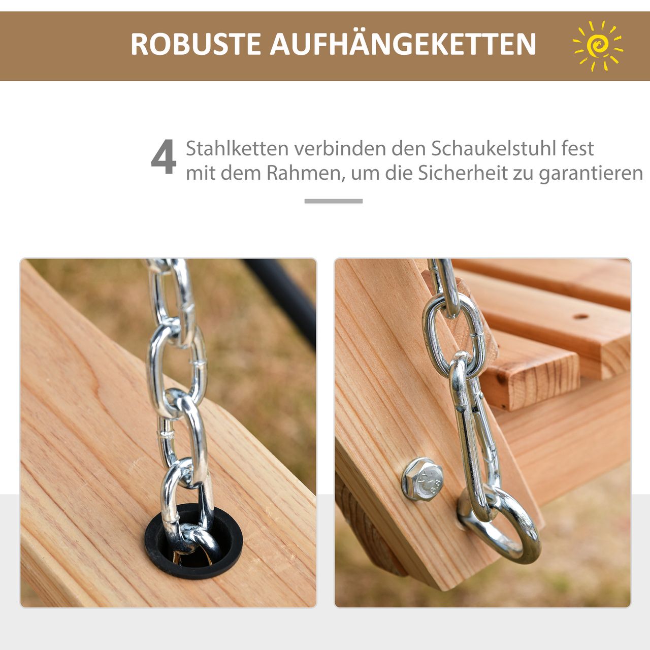 Outsunny Hängebank 2-3 Sitzer Tannenholz 150 x 75 x 53 cm Natur