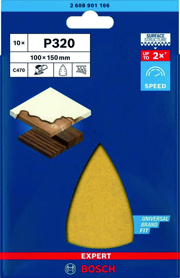 Bosch Blue Zubehör 2608901166 Expert C470 Schleifpapier mit 7 Löchern für Multischleifer 100 x 150 mm, K320, 10 Stück