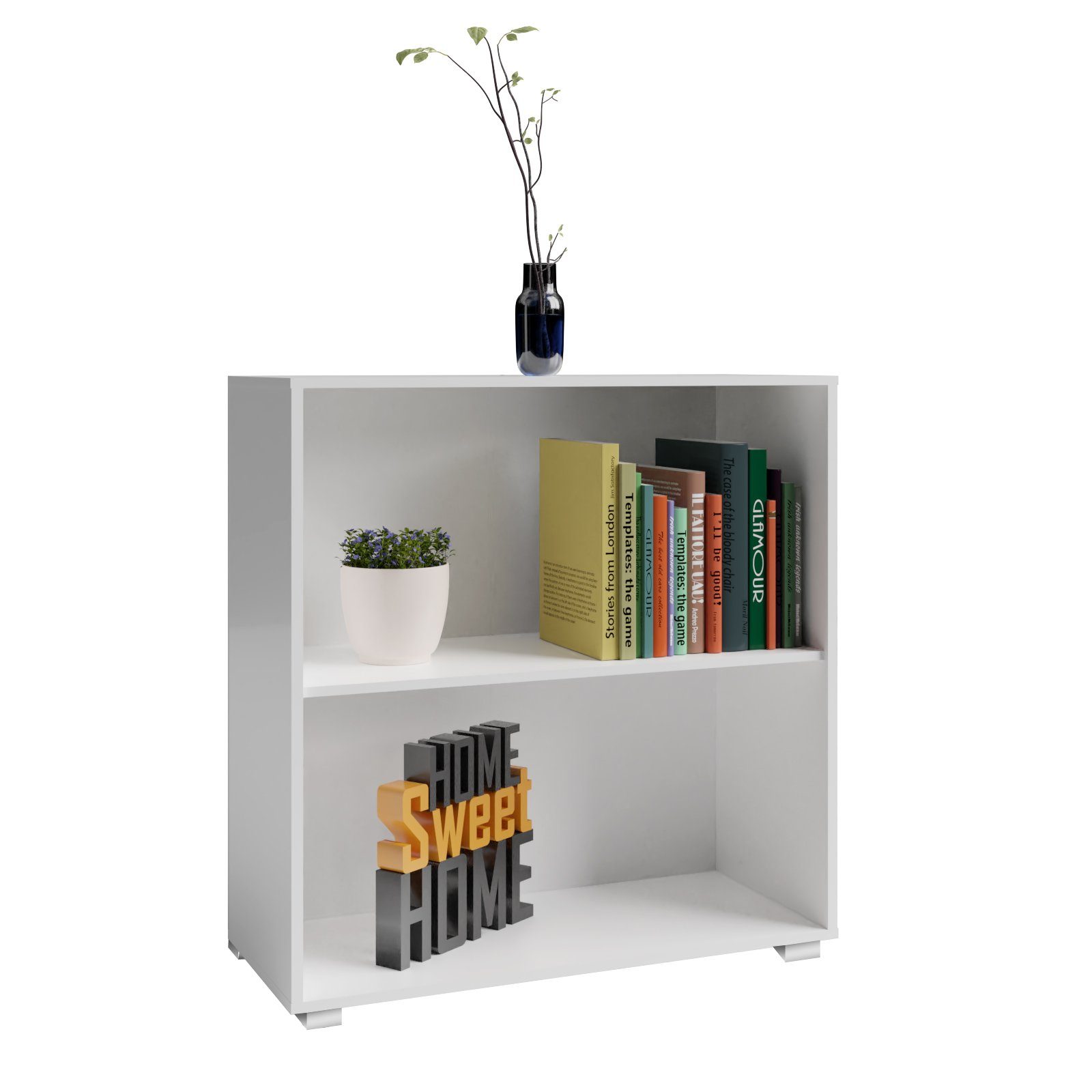 Casaria Bücherregal Vela, 77x60x28cm Weiß 2 Fächer Boden Höhenverstellbar 150kg Belastbarkeit