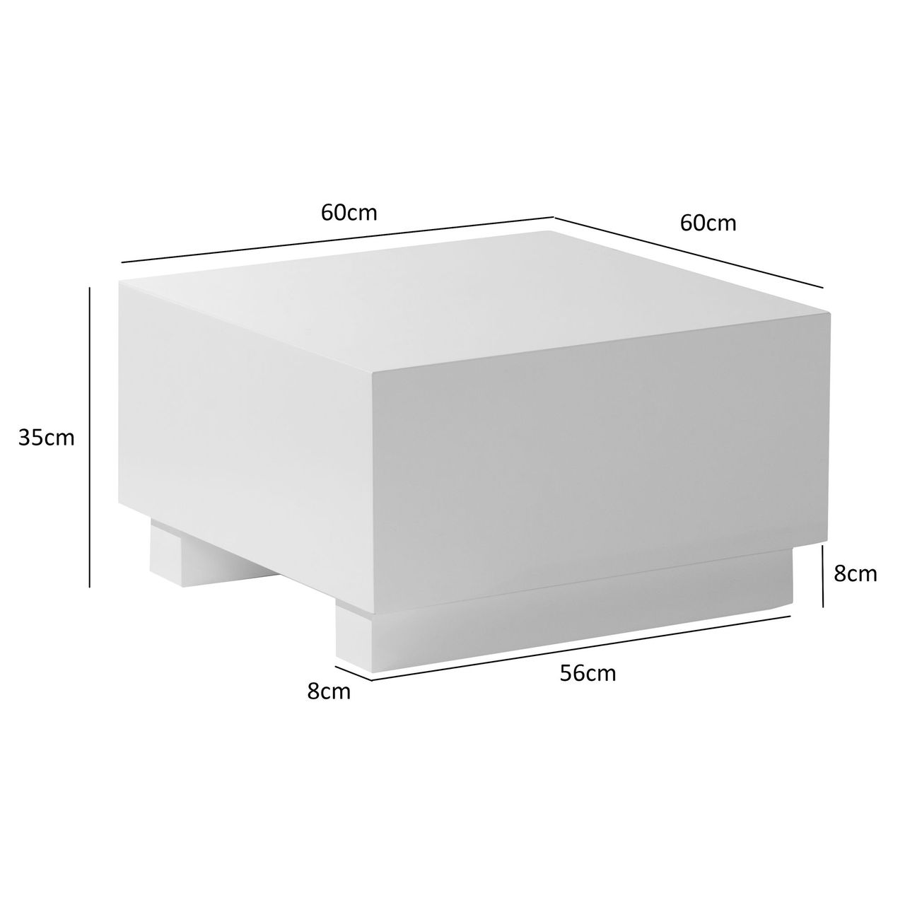 Wohnling Couchtisch MONOBLOC Weiß Hochglanz 60x60 cm Wohnzimmertisch Sofatisch