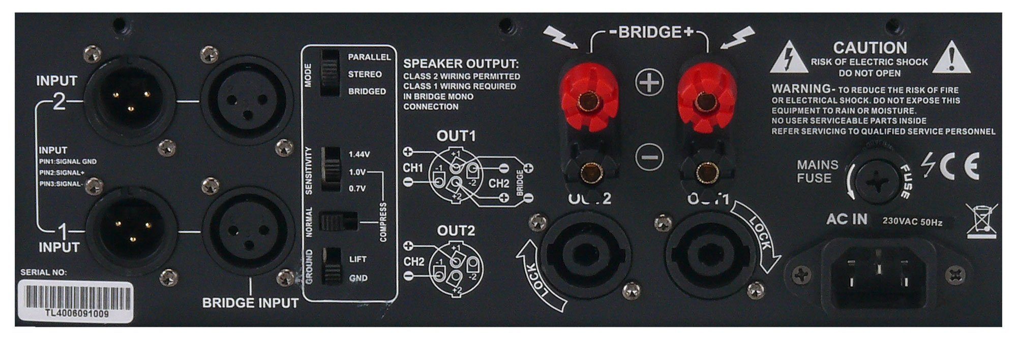 Pronomic TL-400 Endstufe Verstärker (Anzahl Kanäle: 2 Kanal Lautsprecher- Schraubklemmen, 2000 W, Stereo-Leistungsverstärker mit 2x 1000 Watt an 2 Ohm)