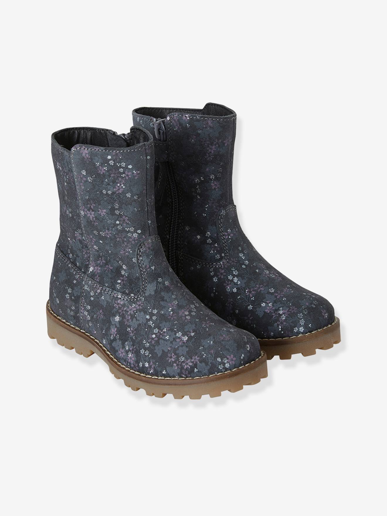Bottes en cuir fille collection maternelle gris imprimé fleurs