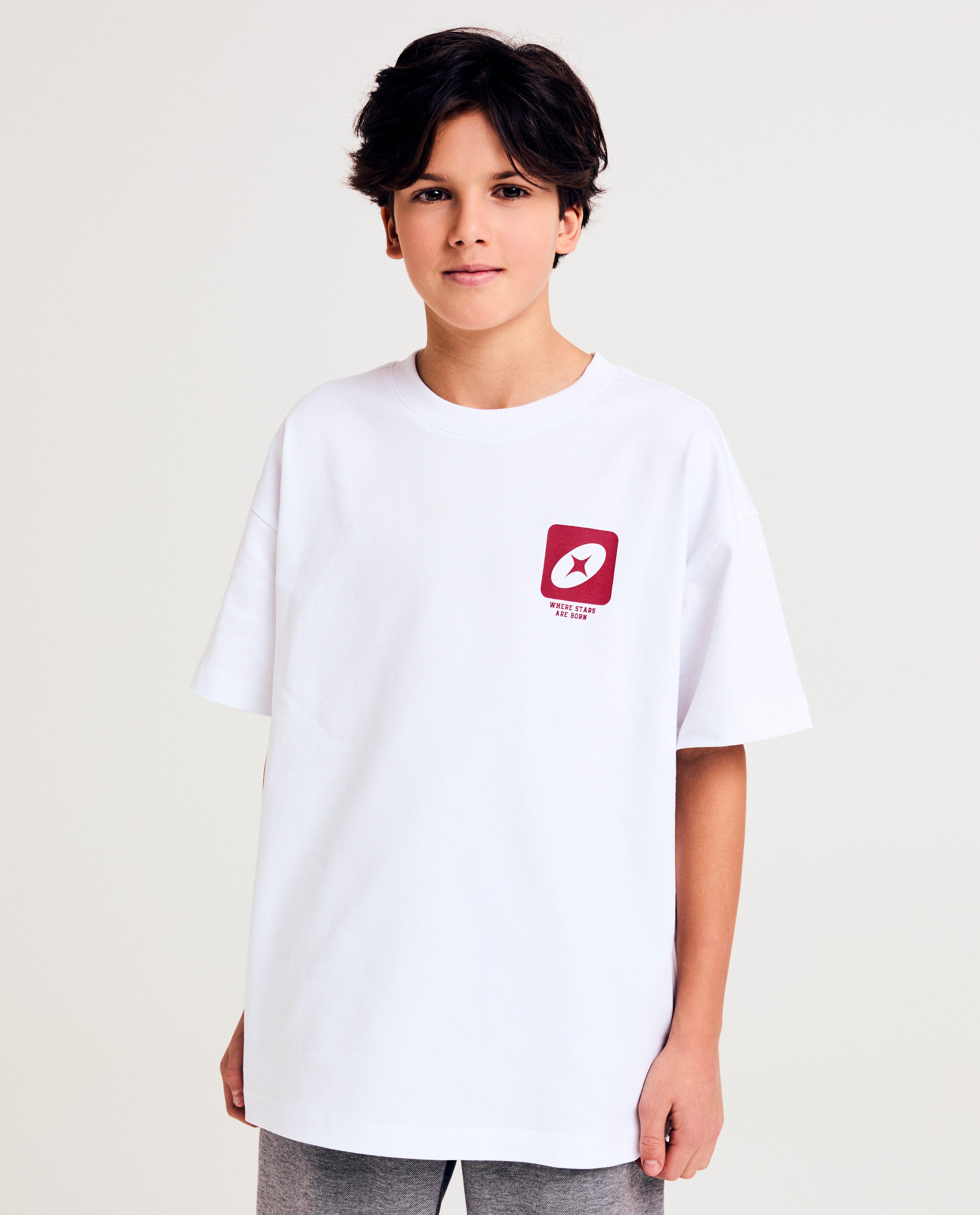 Tricou Milo cu logo Kosmos, croială lejeră, mărimea 6-14 ani, alb