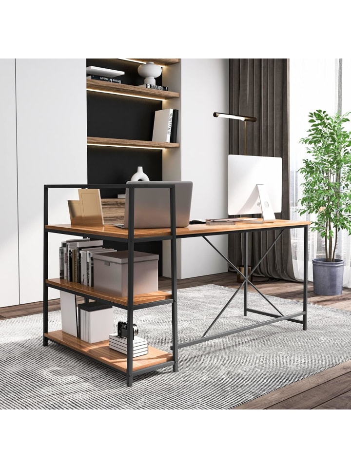 COSTWAY Schreibtisch mit Regalen in Braun günstig kaufen onesize