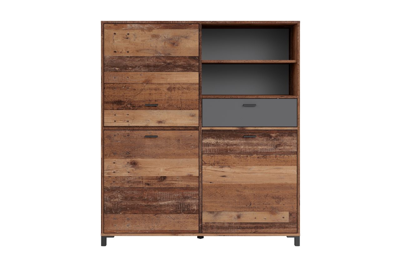 byLiving JACKSON Highboard, Breite 126 cm, Old-Wood-Optik, anthrazit