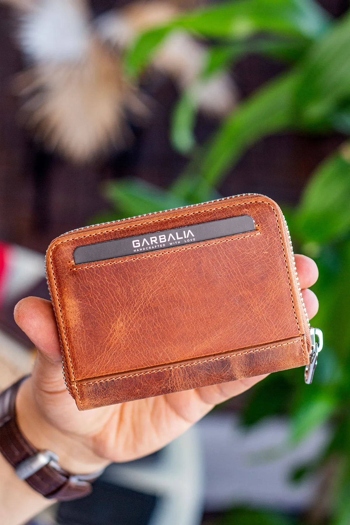 Garbalia  Sydney Crazy Tan Unisex-Geldbörse aus echtem Leder mit Reißverschluss und Münzfach