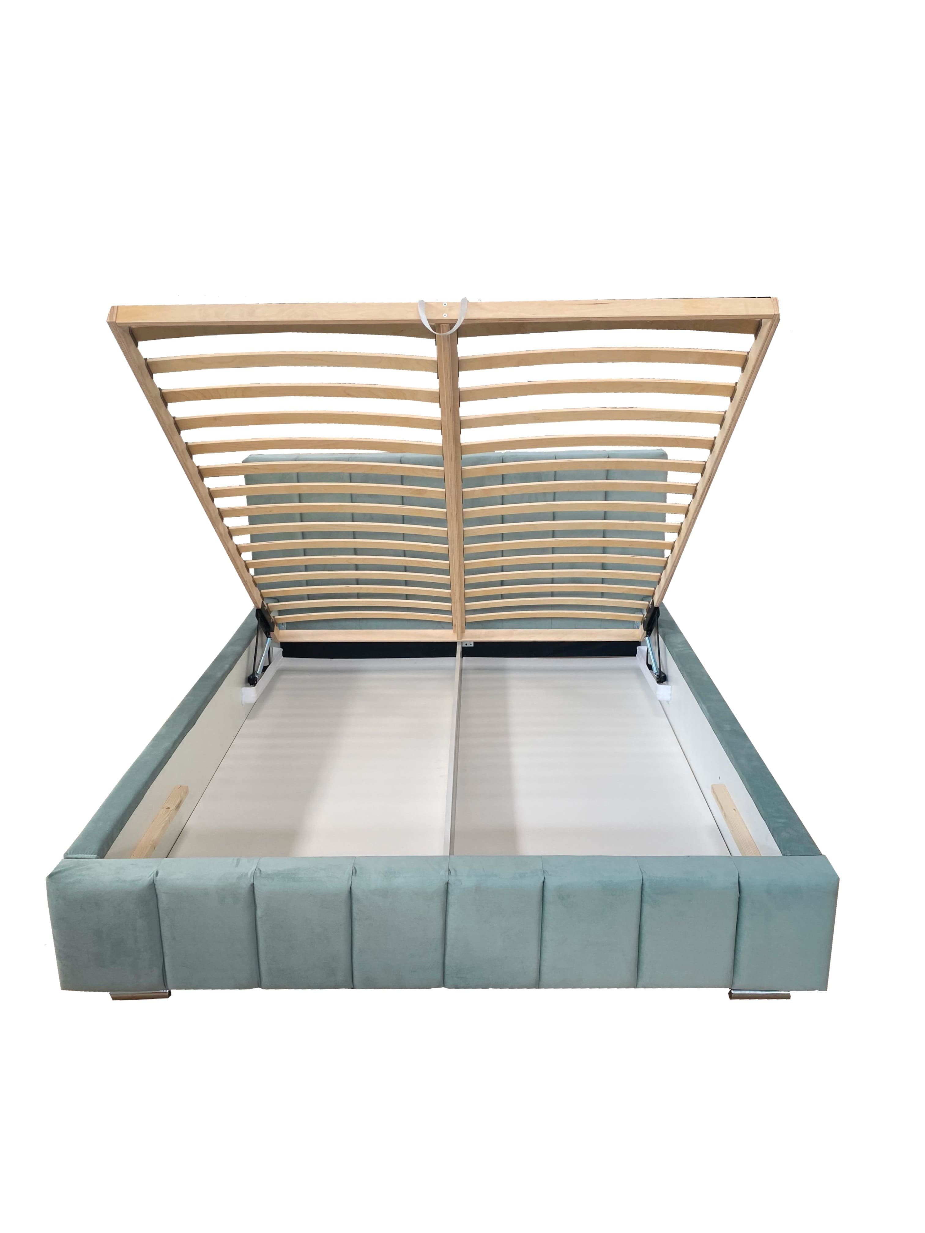 MOEBLO Polsterbett Bett 02 (Double Doppelbett mit Kopfstütze, Rahmenbettgestell, mit Bettkasten und Lattenrost), gepolstertes Kopfteil