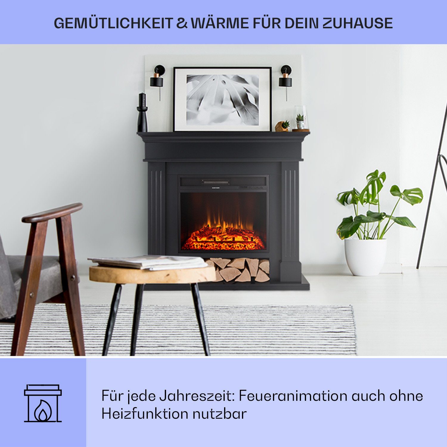 Klarstein Elektrokamin LasPilas Elektrokamin, elektrischer Kaminofen mit Heizung LED-Beleuchtung, Timer, Thermostat