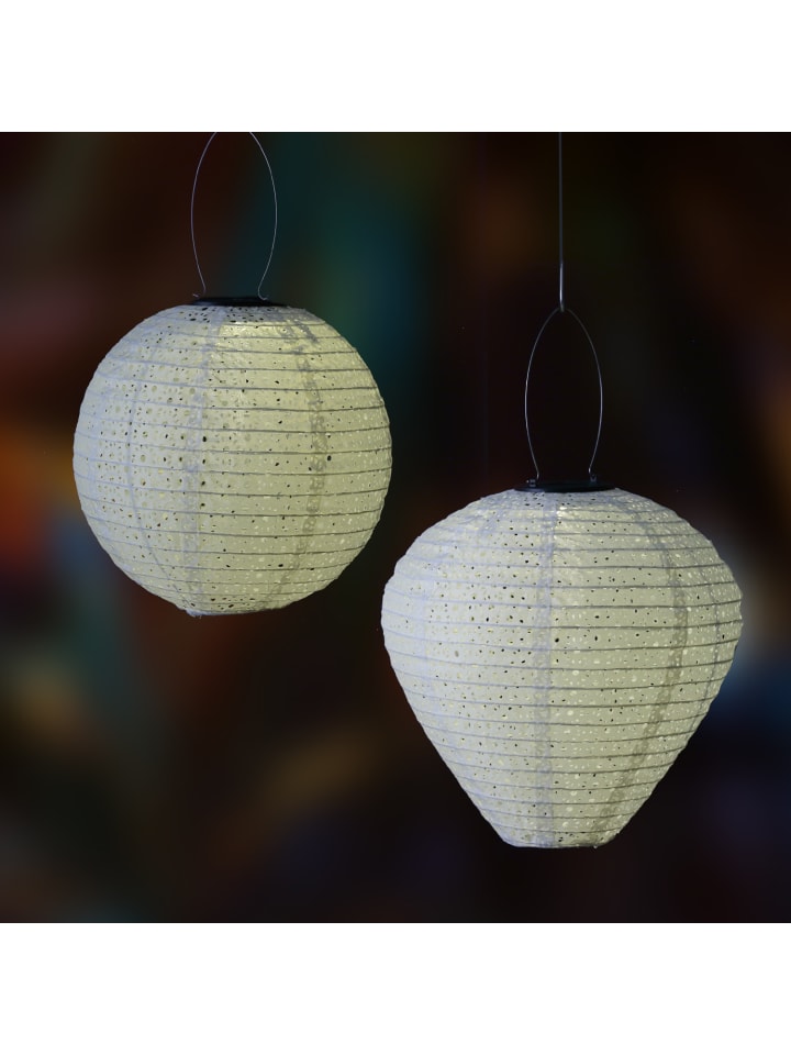 MARELIDA 2x LED Solar Lampion mit Blumenmuster D: 25cm/30cm in weiß günstig kaufen onesize