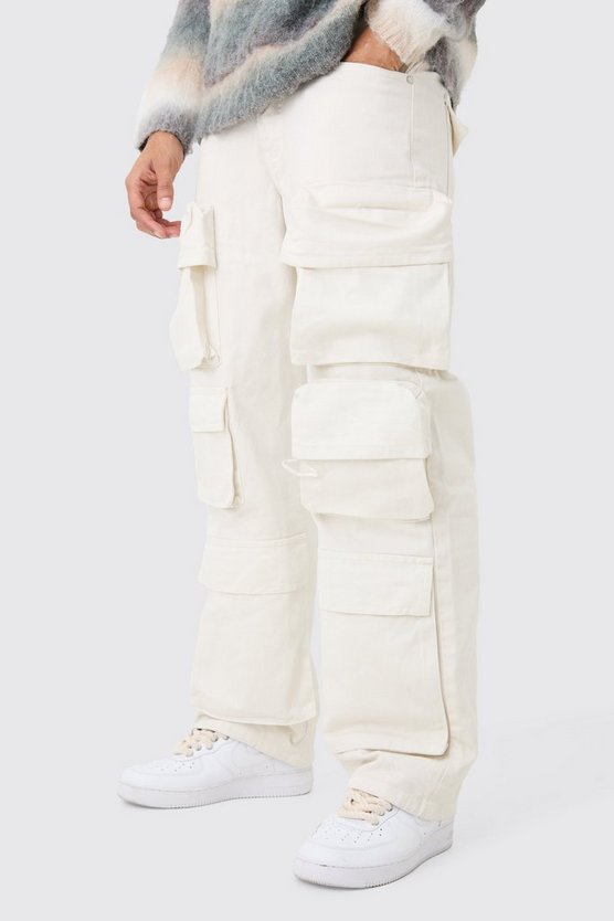 Lockere Jeans mit Cargo-Taschen in Ecru