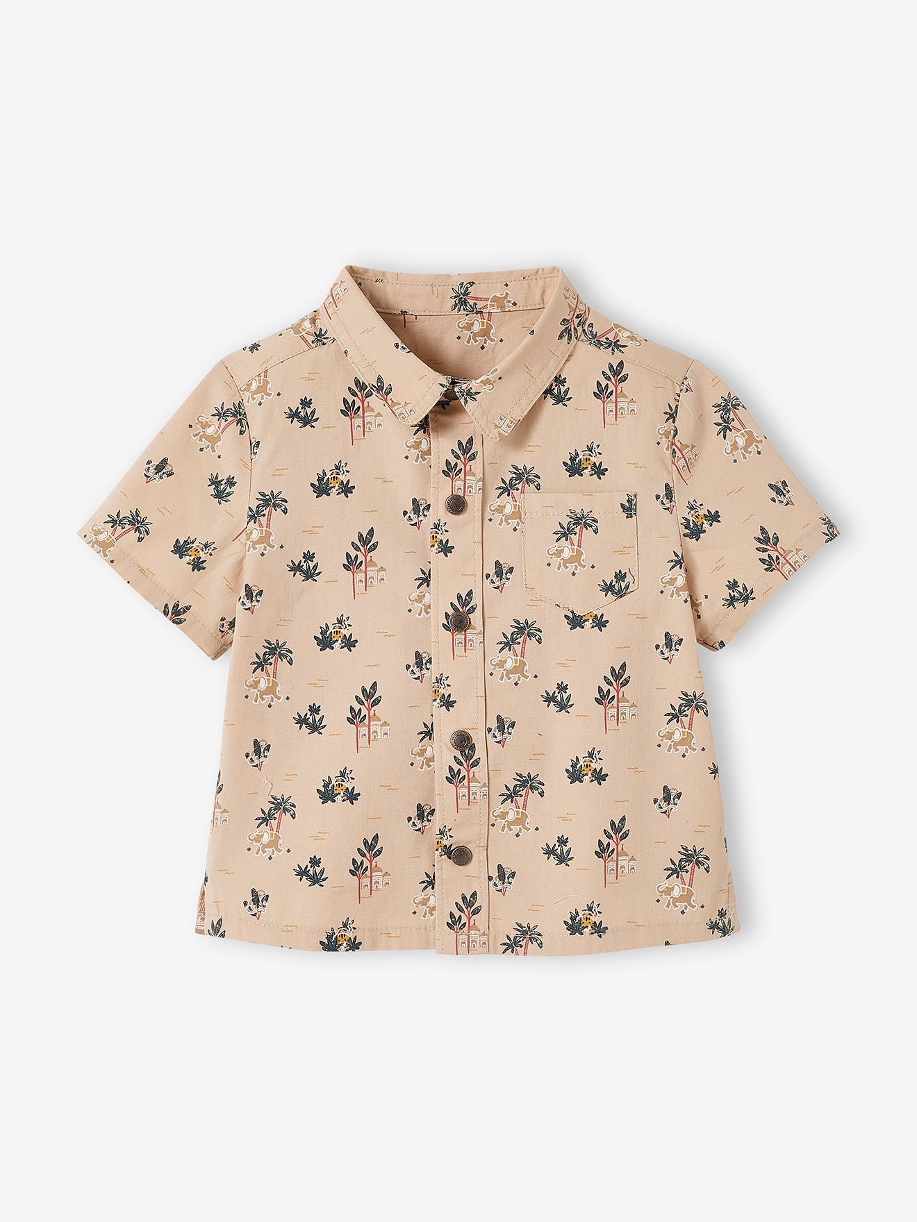 Vertbaudet Jungen Baby-Set: Hemd & Shorts - taupe bedruckt