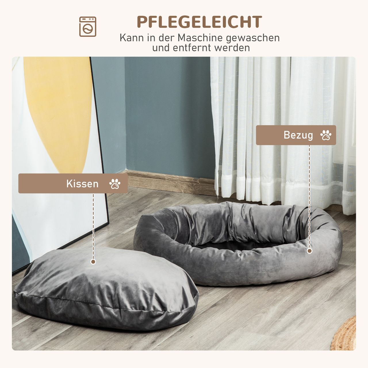 PawHut Hundebett Hundematte Hundekissen Hundematratze Hundesofa Tierbett Haustierbett rund abnehmbar waschbar für Hunde Katzen samtartiges Polyester Dunkelgrau 81,5 x 58 x 18 cm