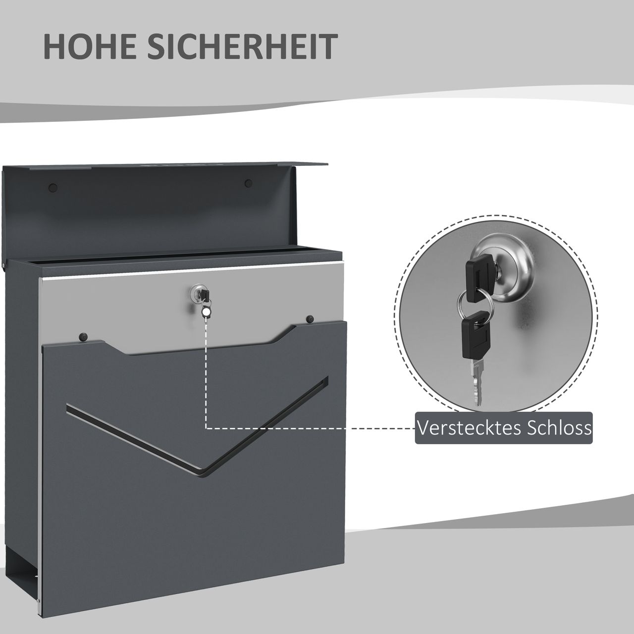 HOMCOM Briefkasten mit Zeitungsfach Wandbriefkasten mit Sichtfenster 2 Schlüssel