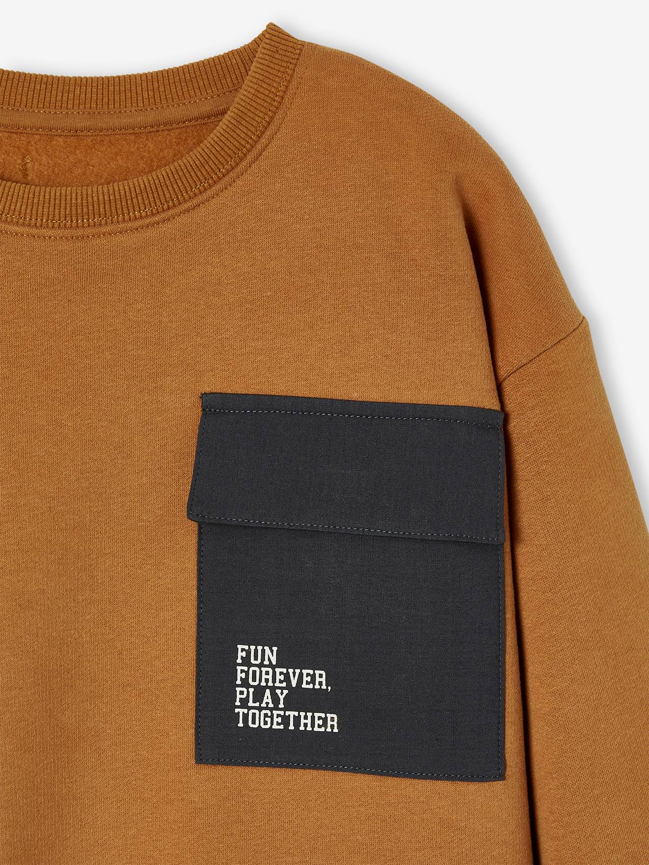 Sweat sport à poche bi-matière garçon noix de pécan