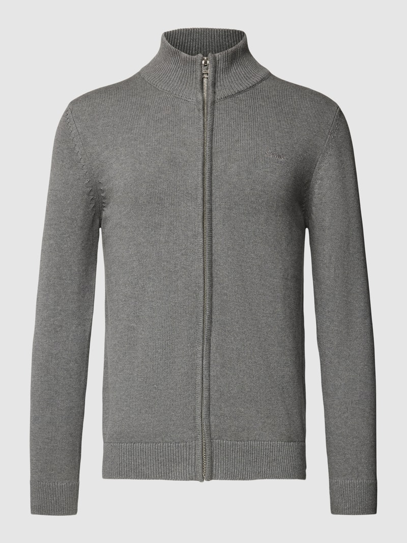 Strickjacke mit Label-Stitching Modell 'STAND JACKET' in hellgrau