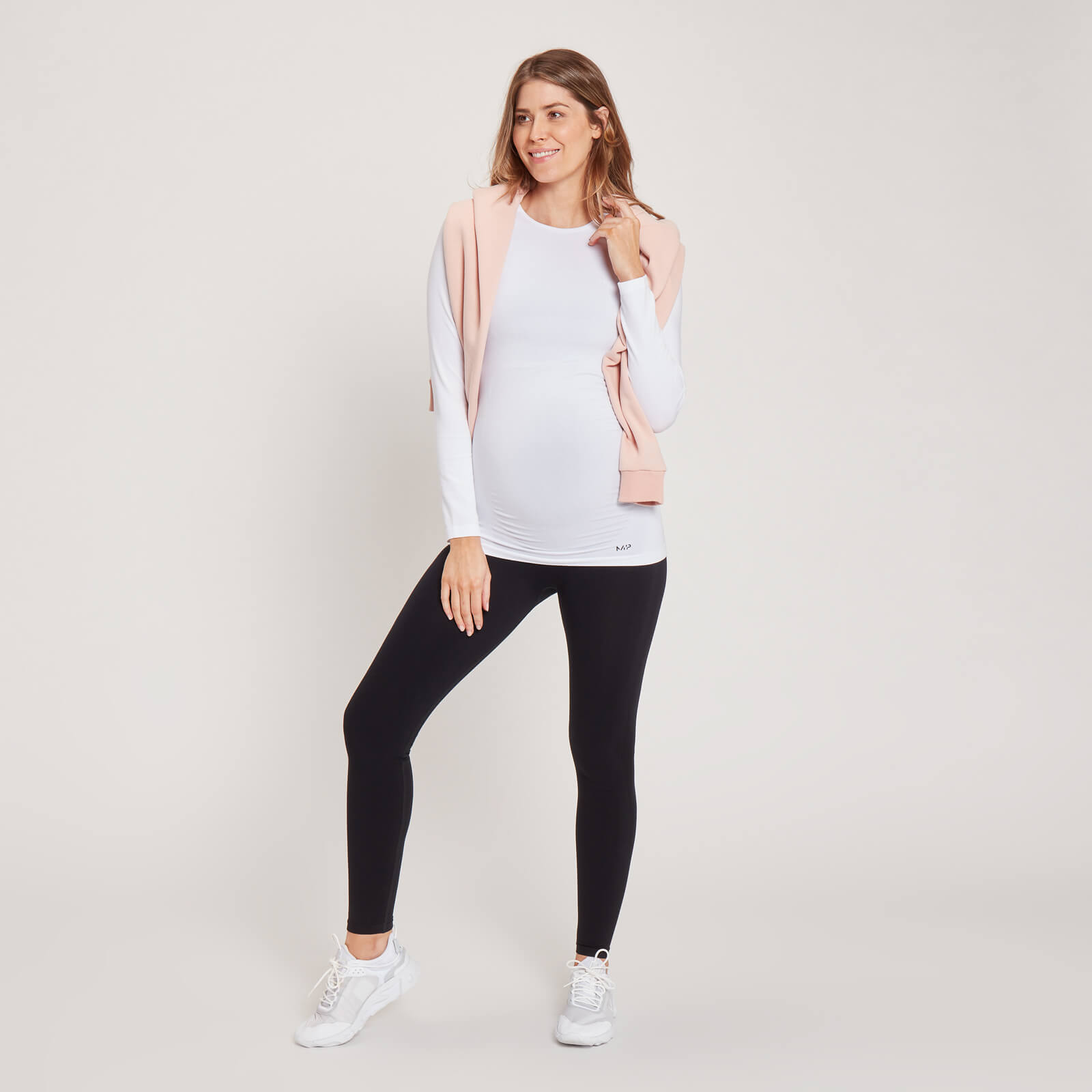 T-shirt de maternité sans coutures à manches longues MP pour femmes – Blanc