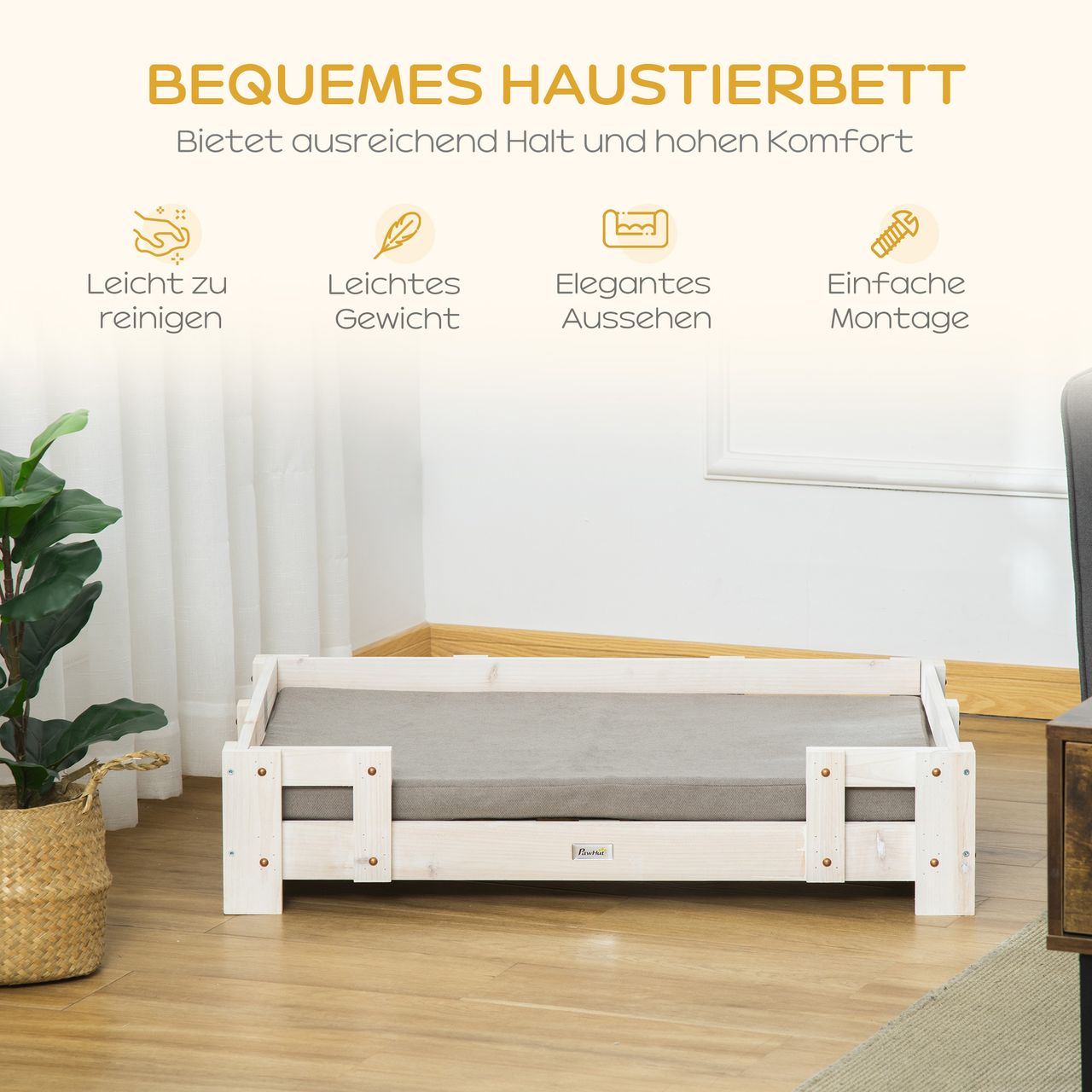 PawHut Erhöhtes Hundebett Kissen Holz Hundesofa Hundecouch Katzensofa waschbar