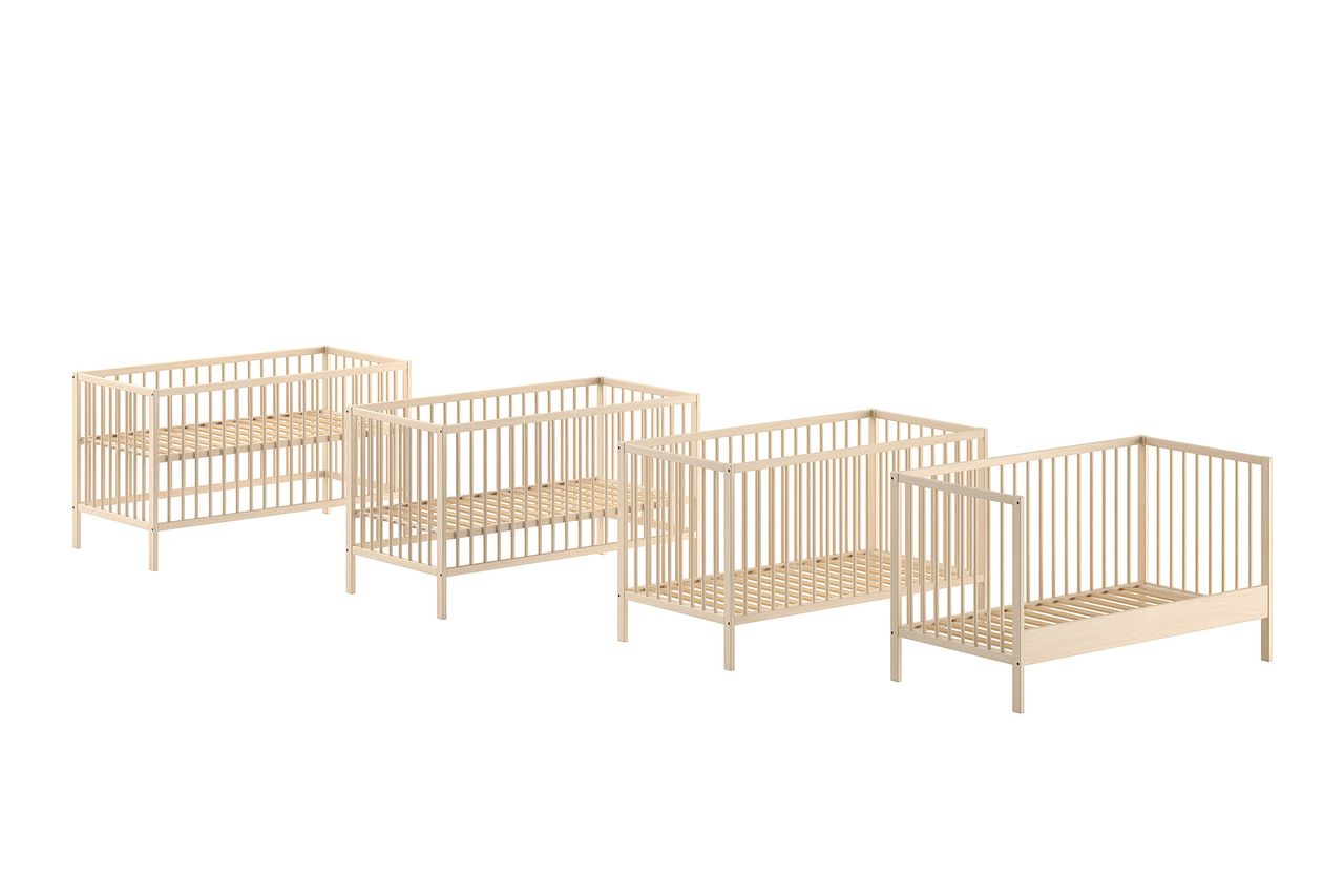 VIPACK Vipack - DINO Baby Set best. aus Babybett und Wickelregal, Buche massiv anthrazit lackiert