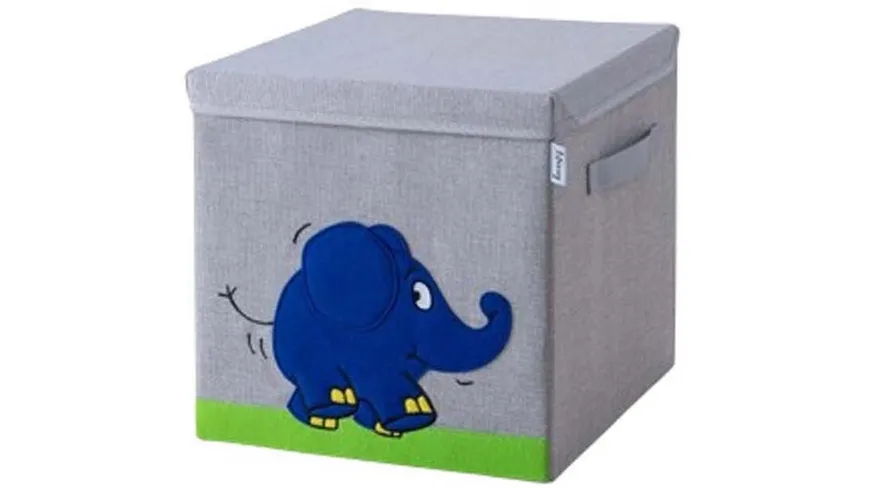 Lifeney Aufbewahrungsbox mit Deckel Elefant 30x30x30cm blau, grün, grau