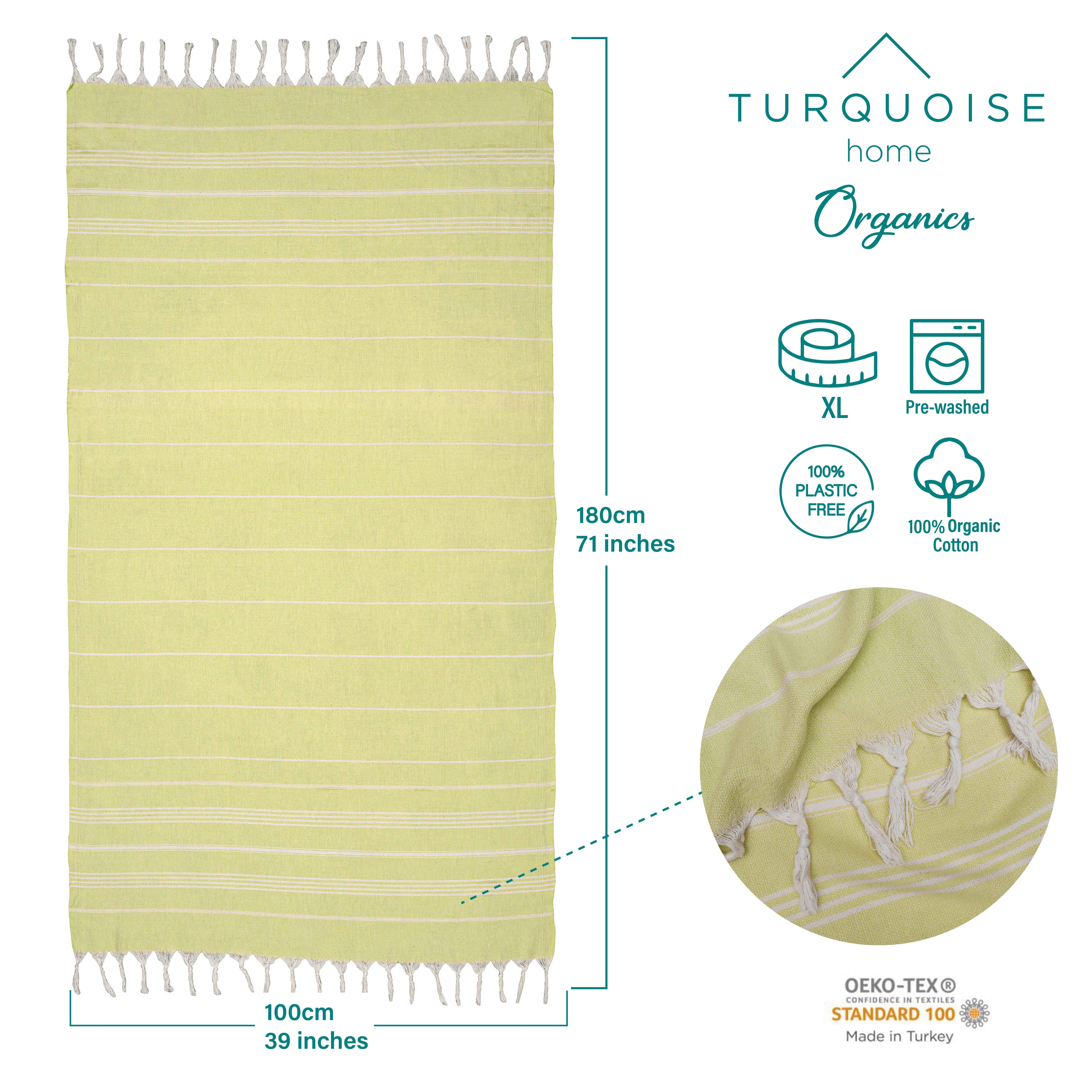 Turquoise Home Hamamtuch 100% Bio-Baumwolle 100 x 180cm Strandtuch Strand Sauna Reisen.