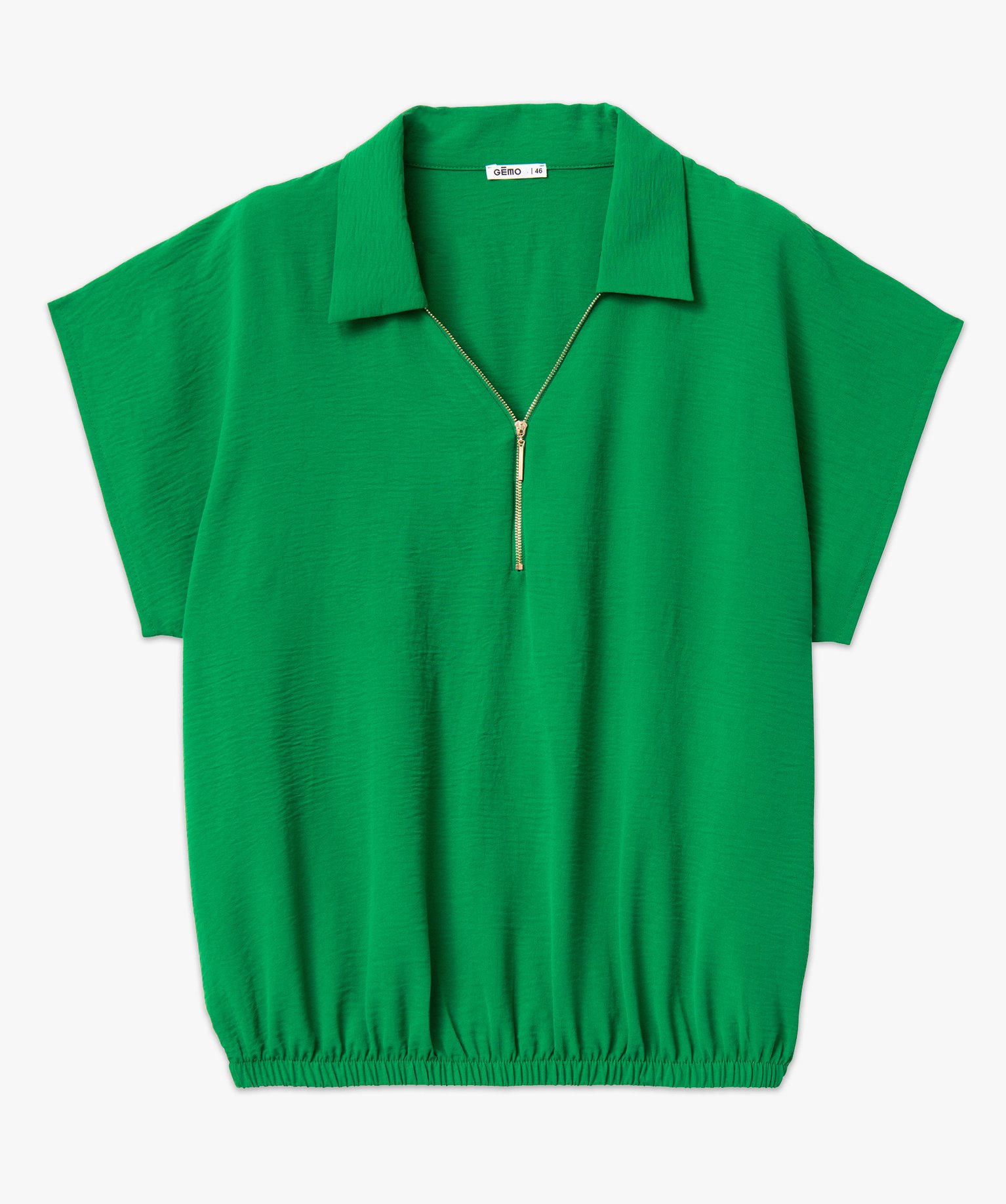 Blouse à manches courtes avec col zippé femme grande taille vert | GEMO