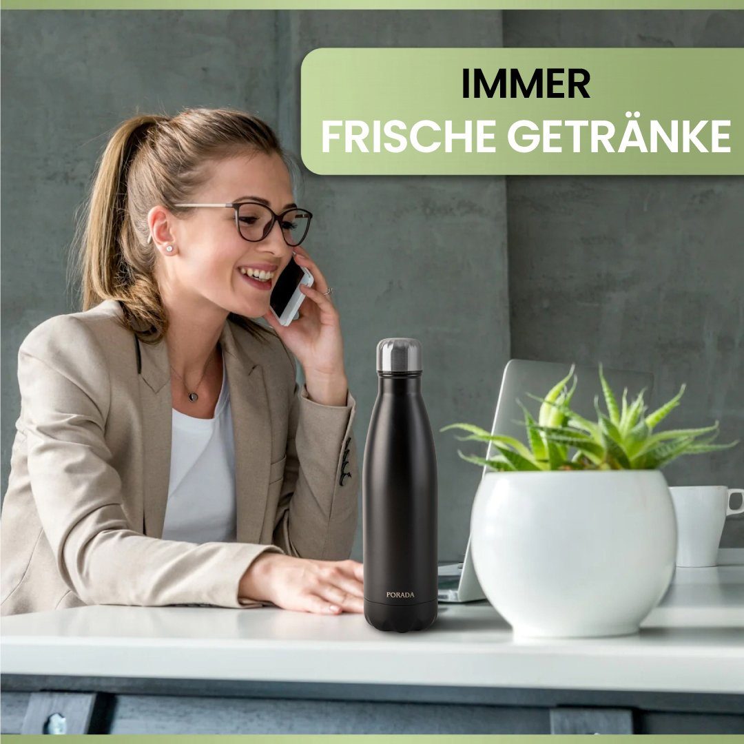 PORADA Isolierflasche Trinkflasche Edelstahl Thermoflasche Doppelwandig 350/500/750 ml, Edelstahl, rostfrei, Spülmaschinenfest