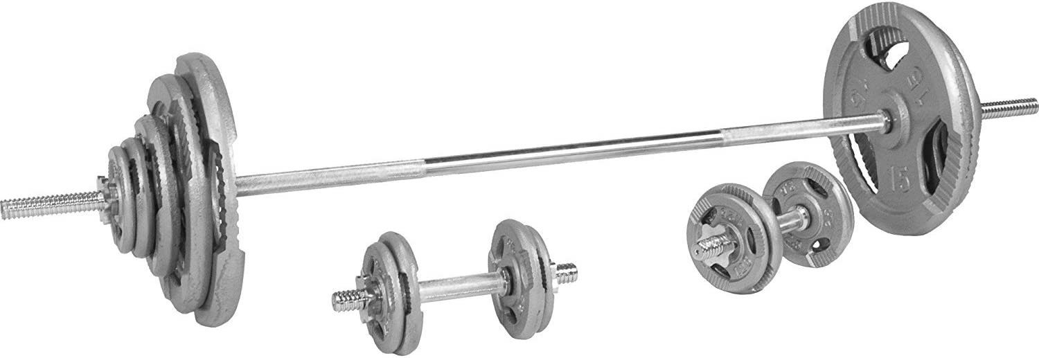 GORILLA SPORTS Hantel-Set 100kg, 18 Gusseisen Hantelscheiben, Langhantelstange 170cm, 30mm