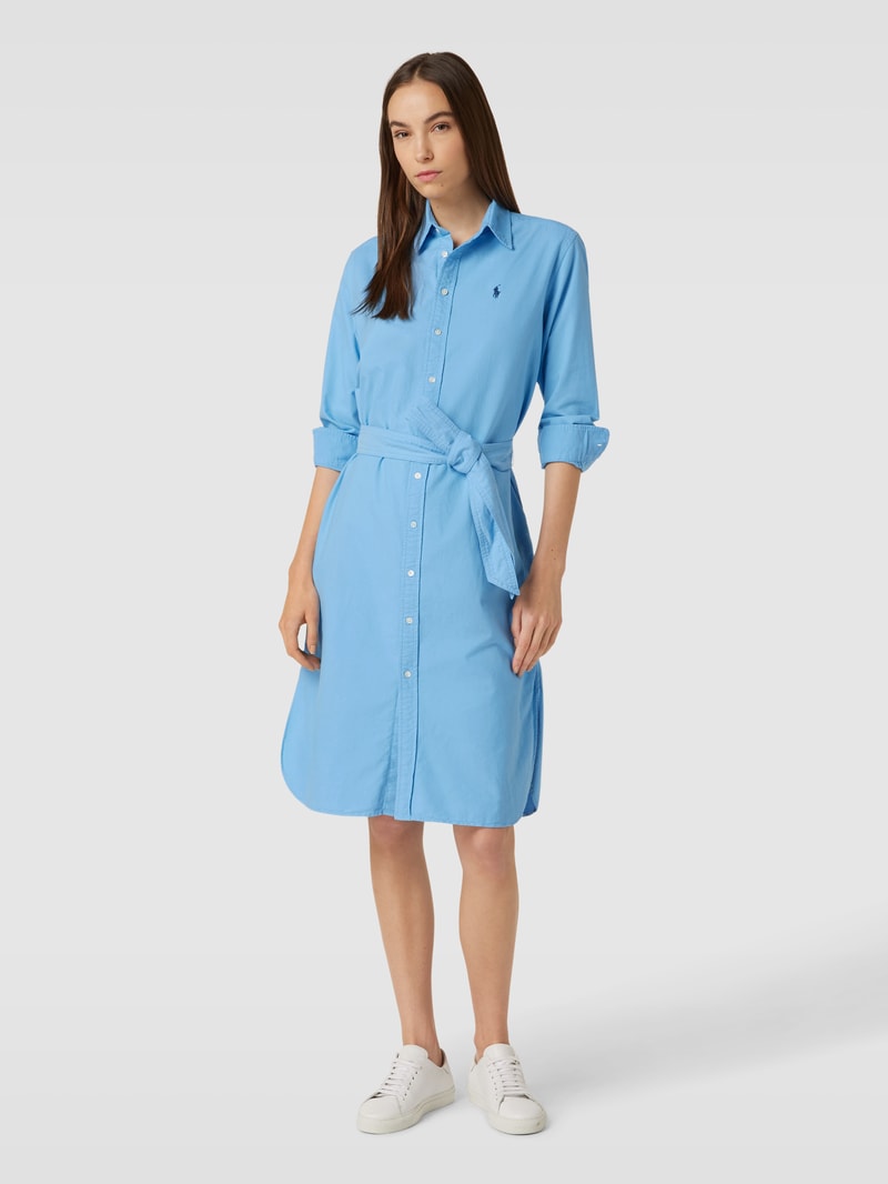 Blusenkleid mit Logo-Stitching und Bindegürtel Modell 'CORY' in bleu