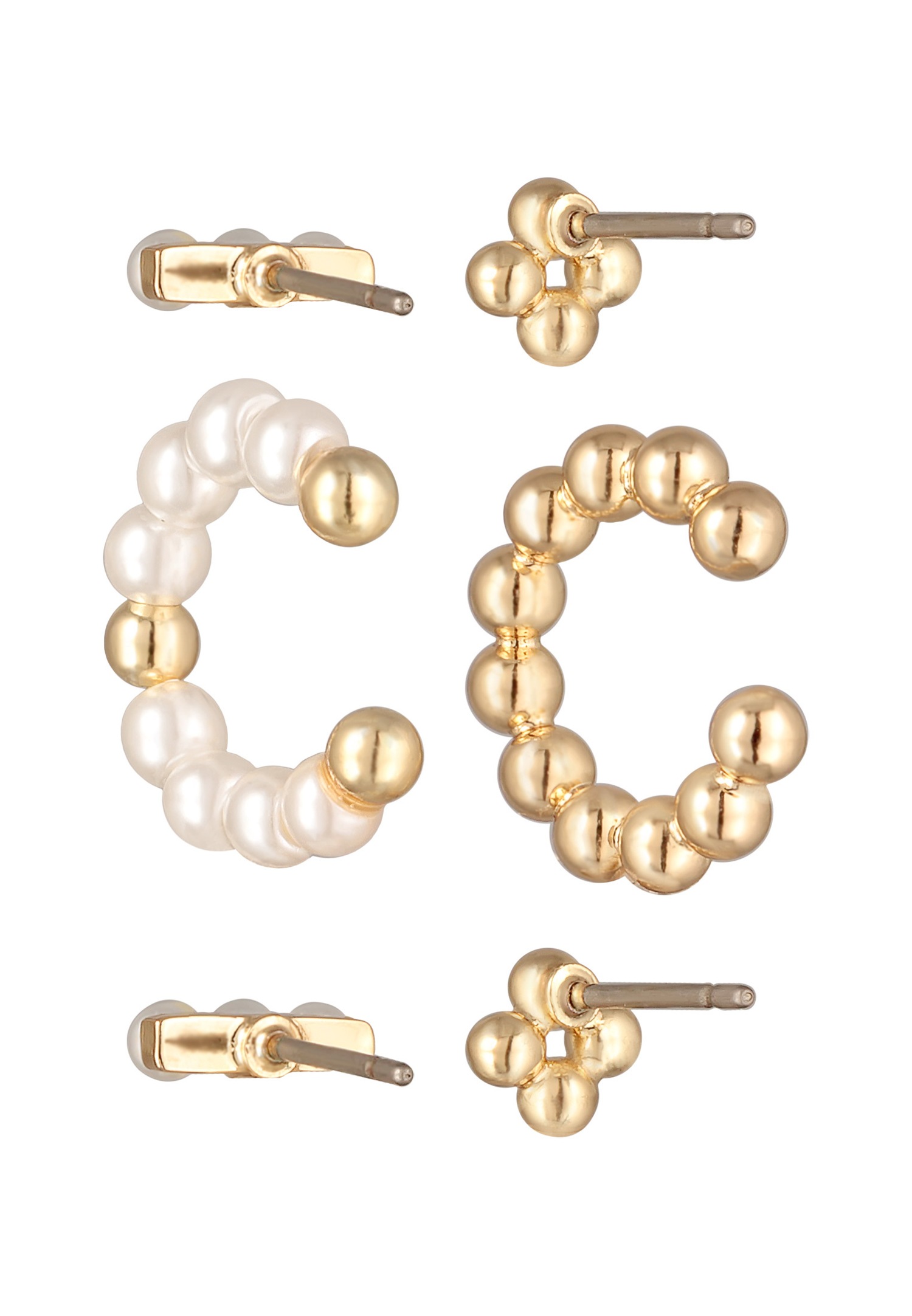 Elli Women's Ball Stud Earrings Set, Gold Color Glass Beads
