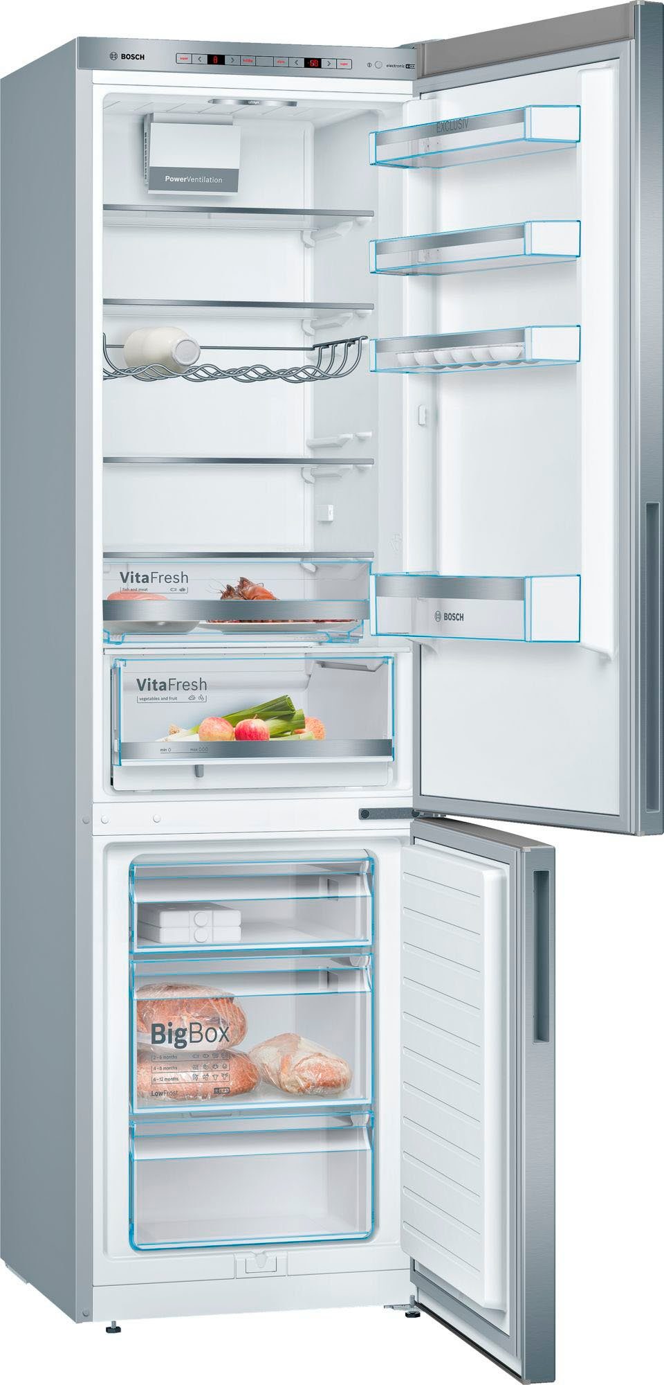 BOSCH Kühl-/Gefrierkombination Serie 6 KGE39ALCA, 201 cm hoch, 60 cm breit