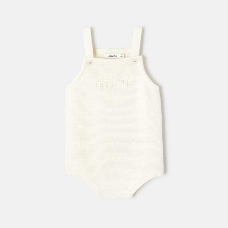 Barboteuse à bretelles en tricot blanc naissance Absorba