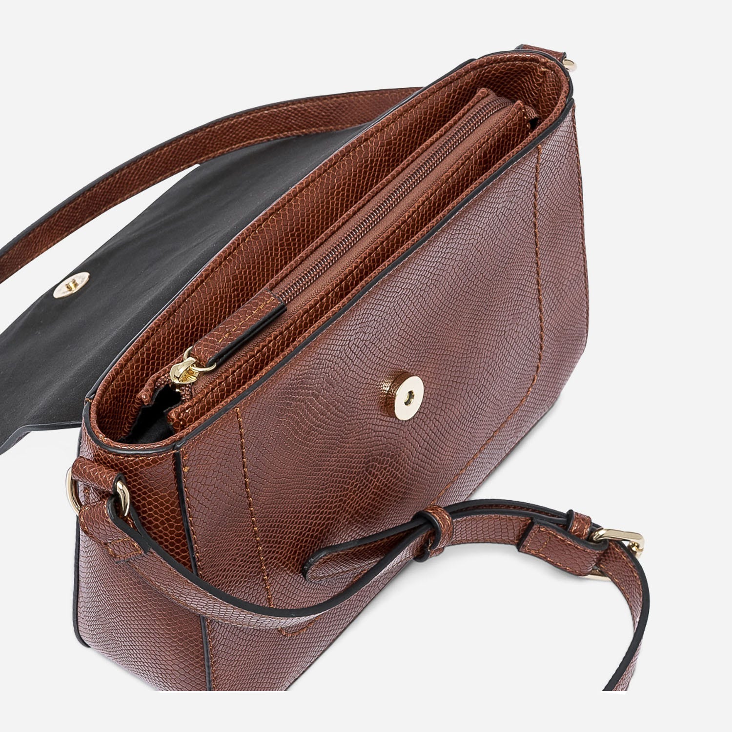 Sac bandoulière cognac embossé python avec double anneaux