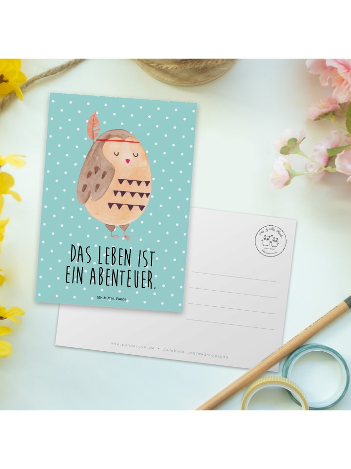 Mr. & Mrs. Panda Postkarte Eule Federschmuck mit Spruch in Türkis Pastell günstig kaufen onesize