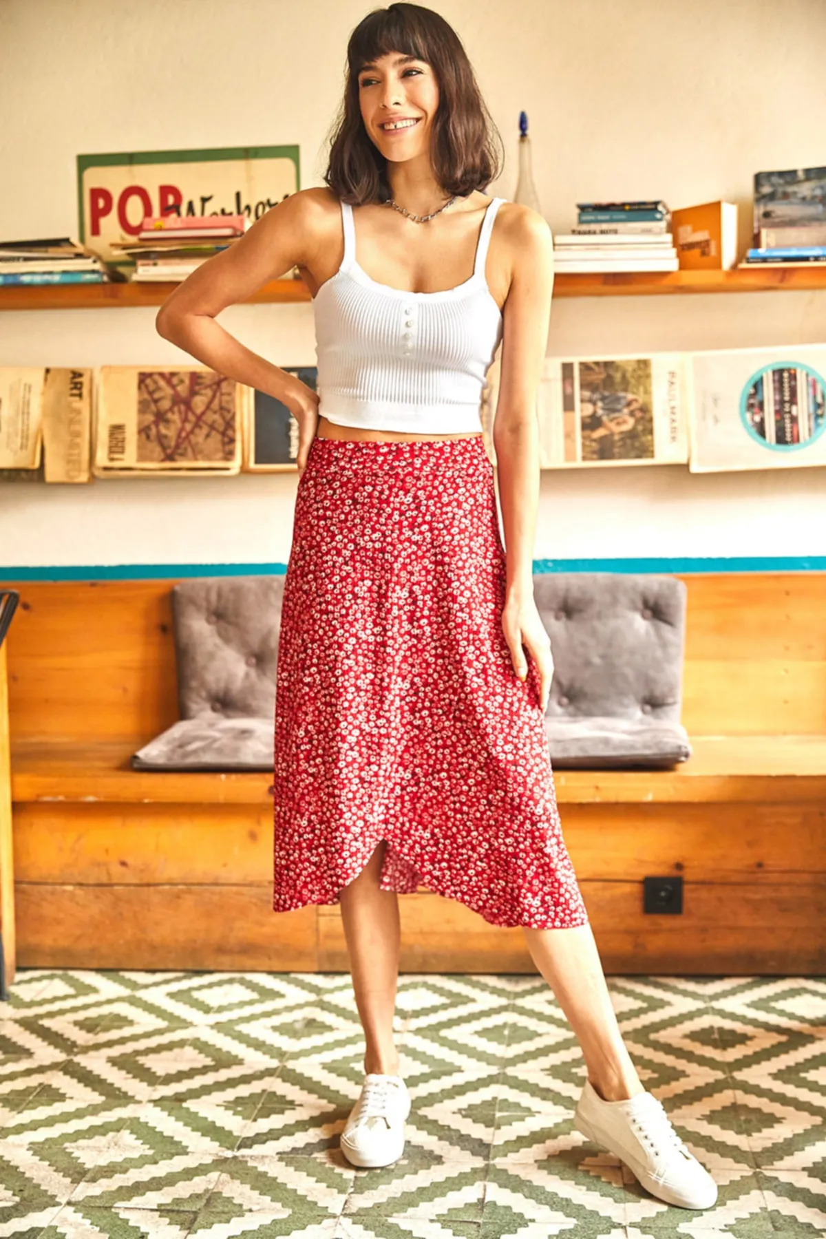 Olalook  Roter Wickelrock Little Daisy für Damen ETK-19000154