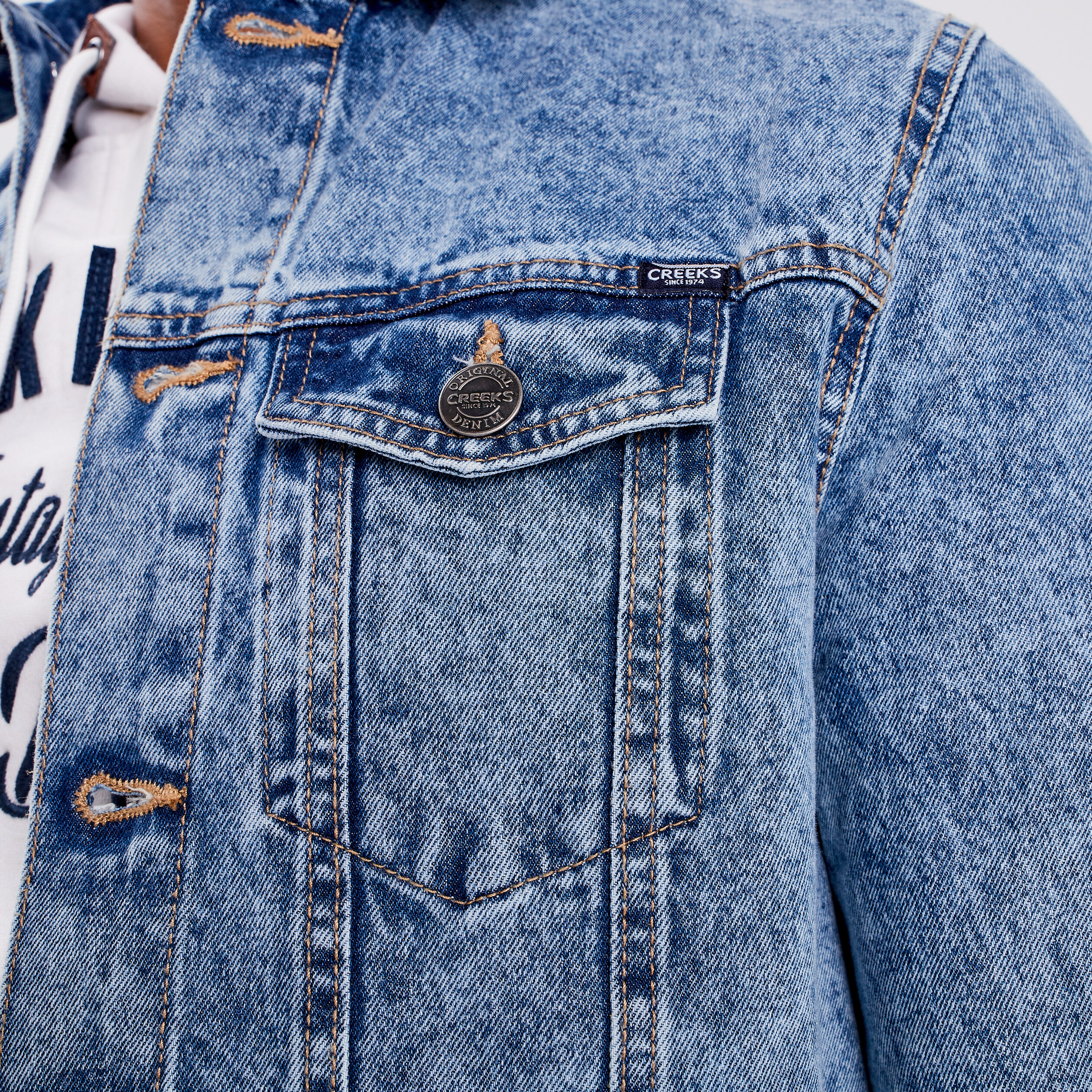 Veste droite boutonnée en jean Creeks denim bleach homme | La Halle