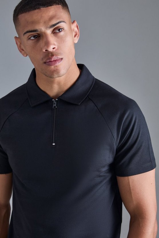 Slim-Fit Raglan Poloshirt mit Reißverschluss