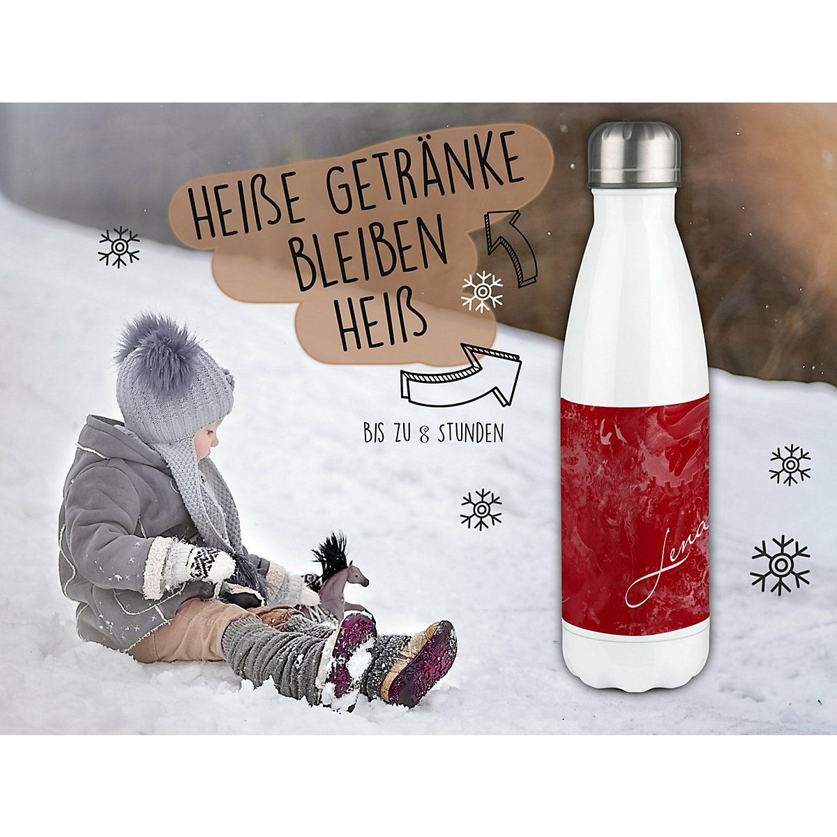 Edelstahl Kinder Thermoflasche / Trinkflasche bunt Traum Farbe rot Spülmaschinenfest, Auslaufsicher, Bruchfest, Doppelwandig, Für Heißgetränke geeignet, Mit Deckel, Isoliert