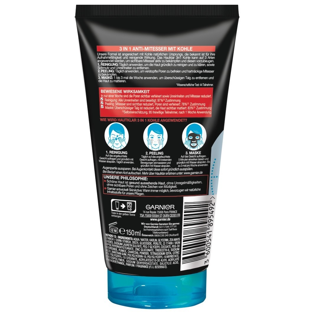 Hautklar 3-in-1 Anti-Mitesser Reinigung. Peeling und Maske