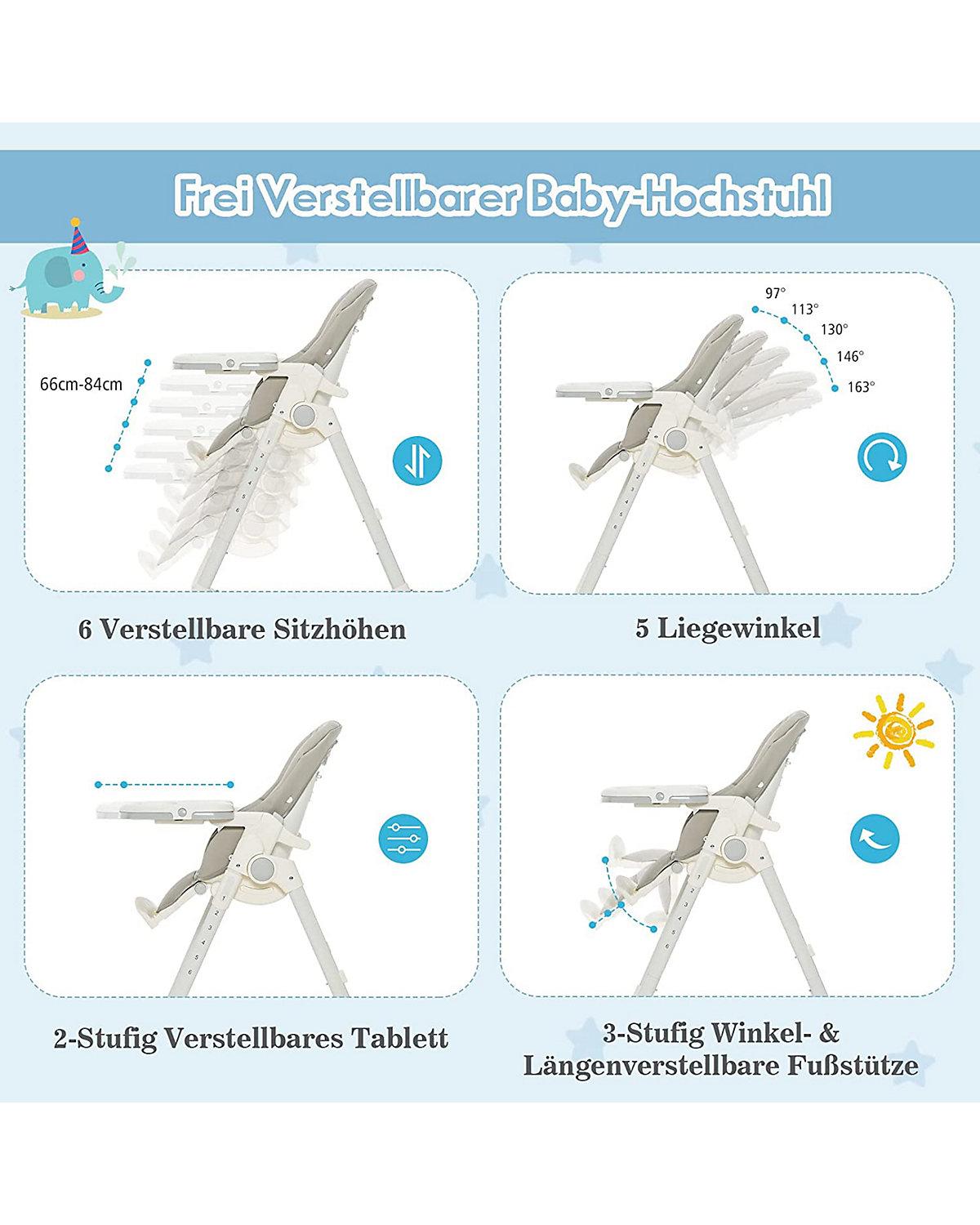Hochstuhl schnell klappbar höhenverstellbar 6-36 Monate