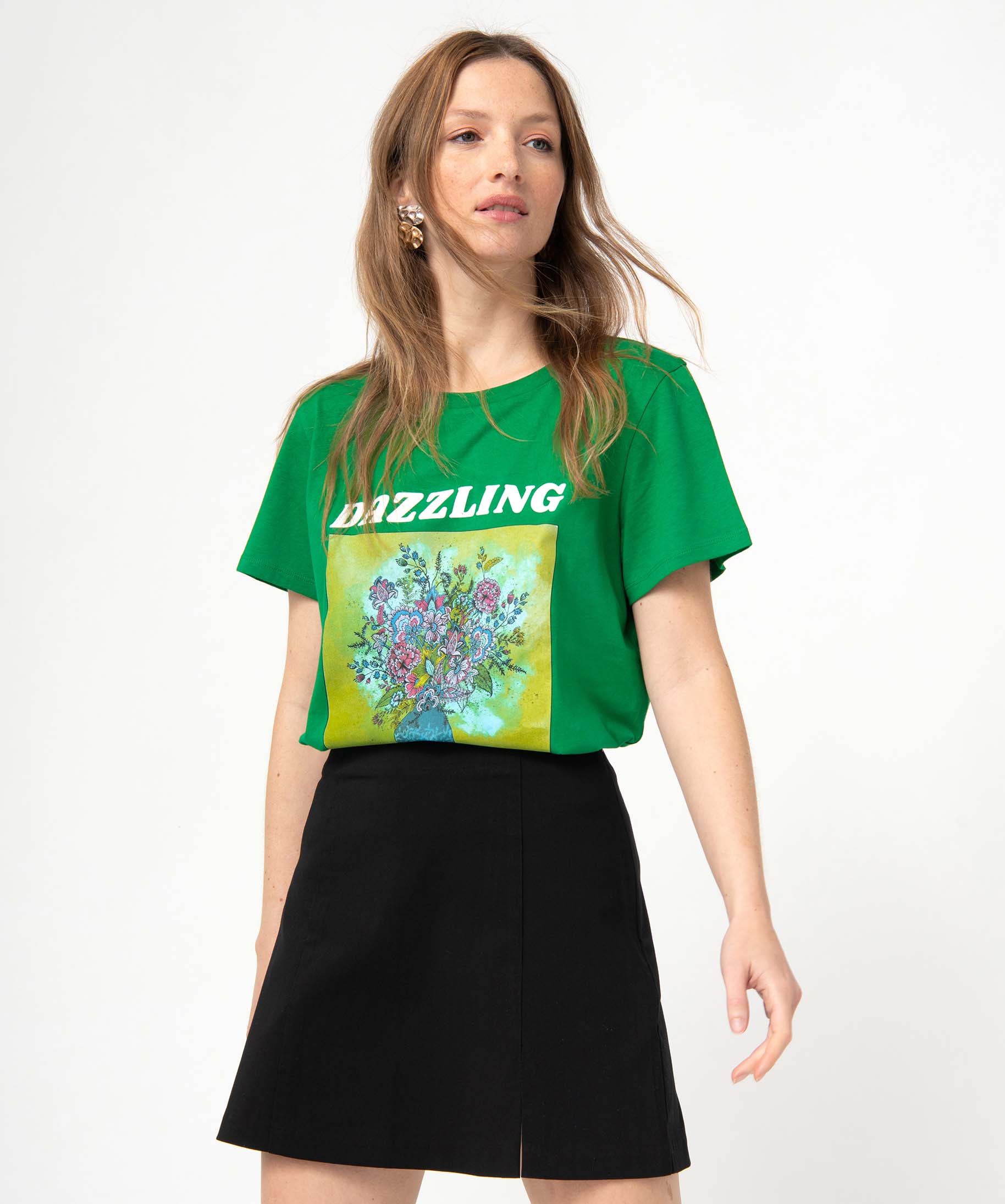 Tee-shirt femme à manches courtes avec motif XXL vert | GEMO