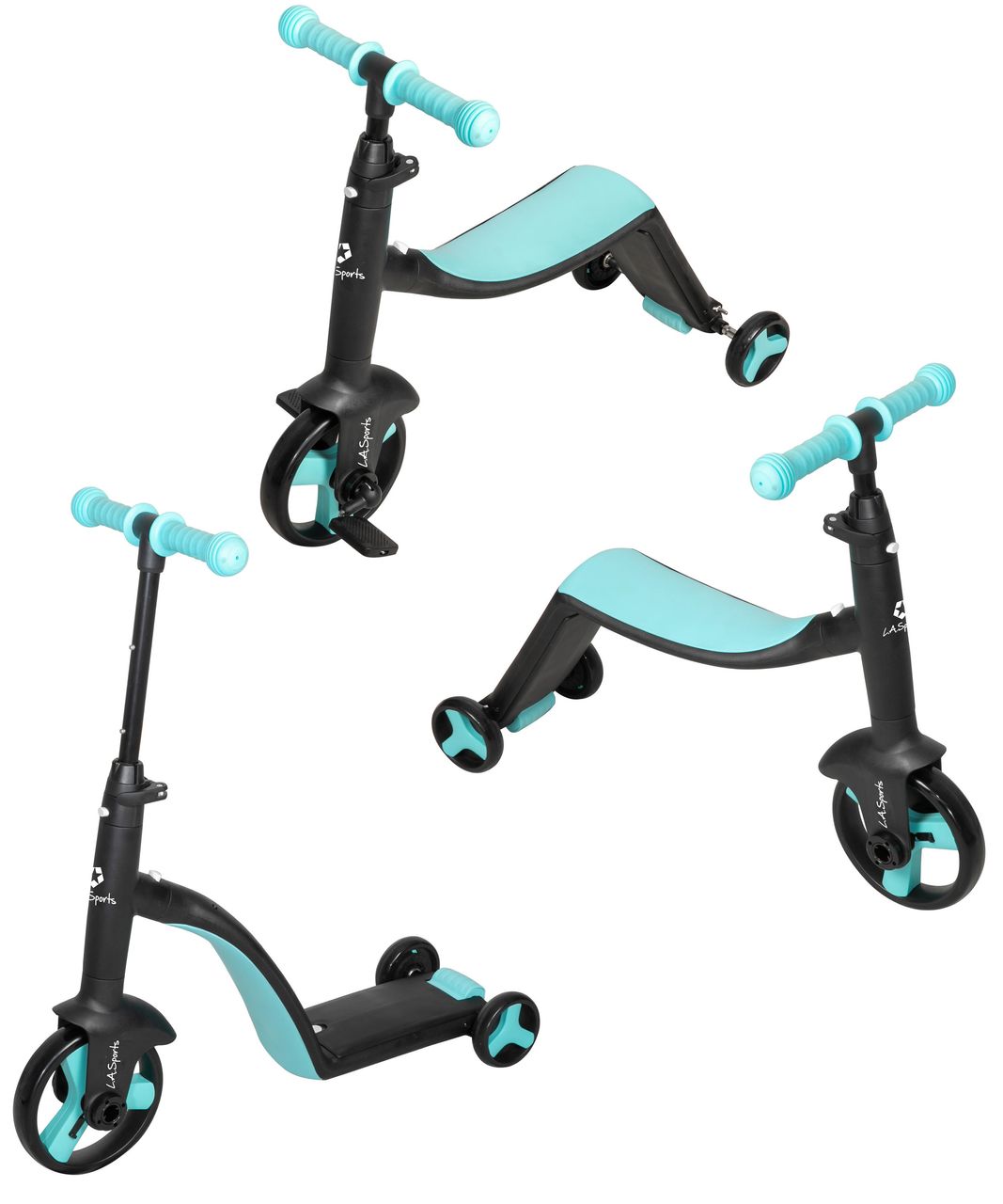 L.A. Sports 3-in-1 Kids Trike Laufrad Dreirad Scooter für Kinder ab 2 Jahren