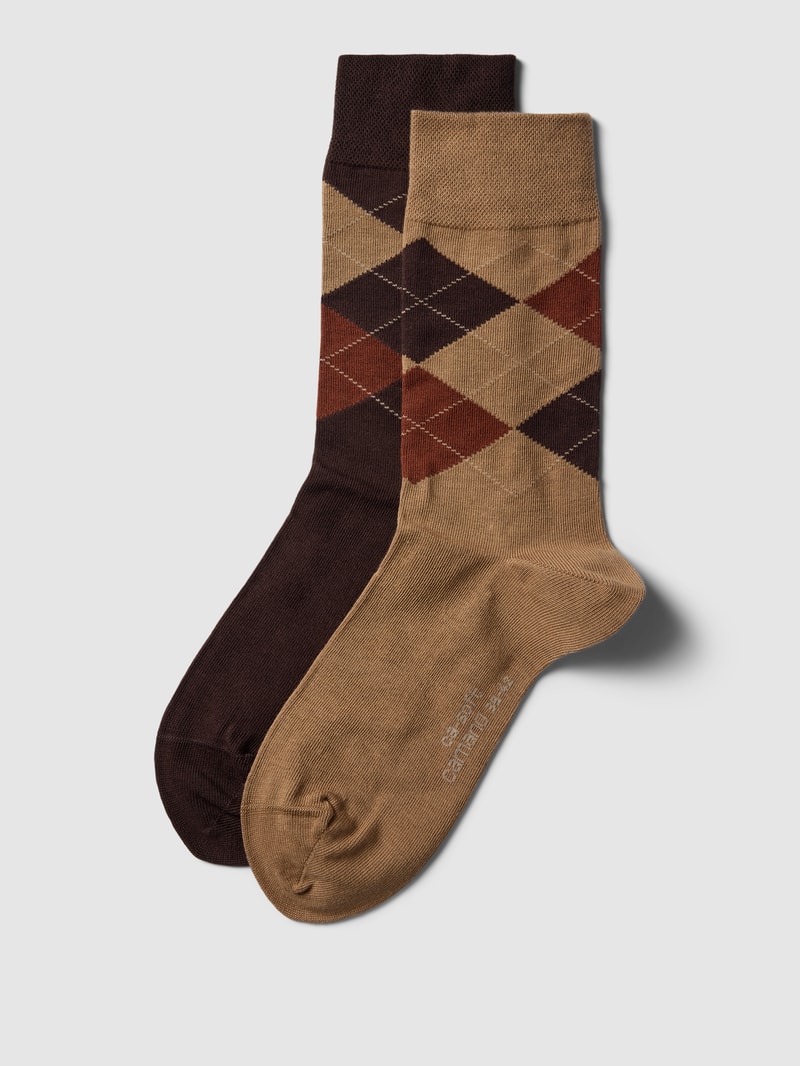 Socken mit Karomuster im 2er-Pack in camel